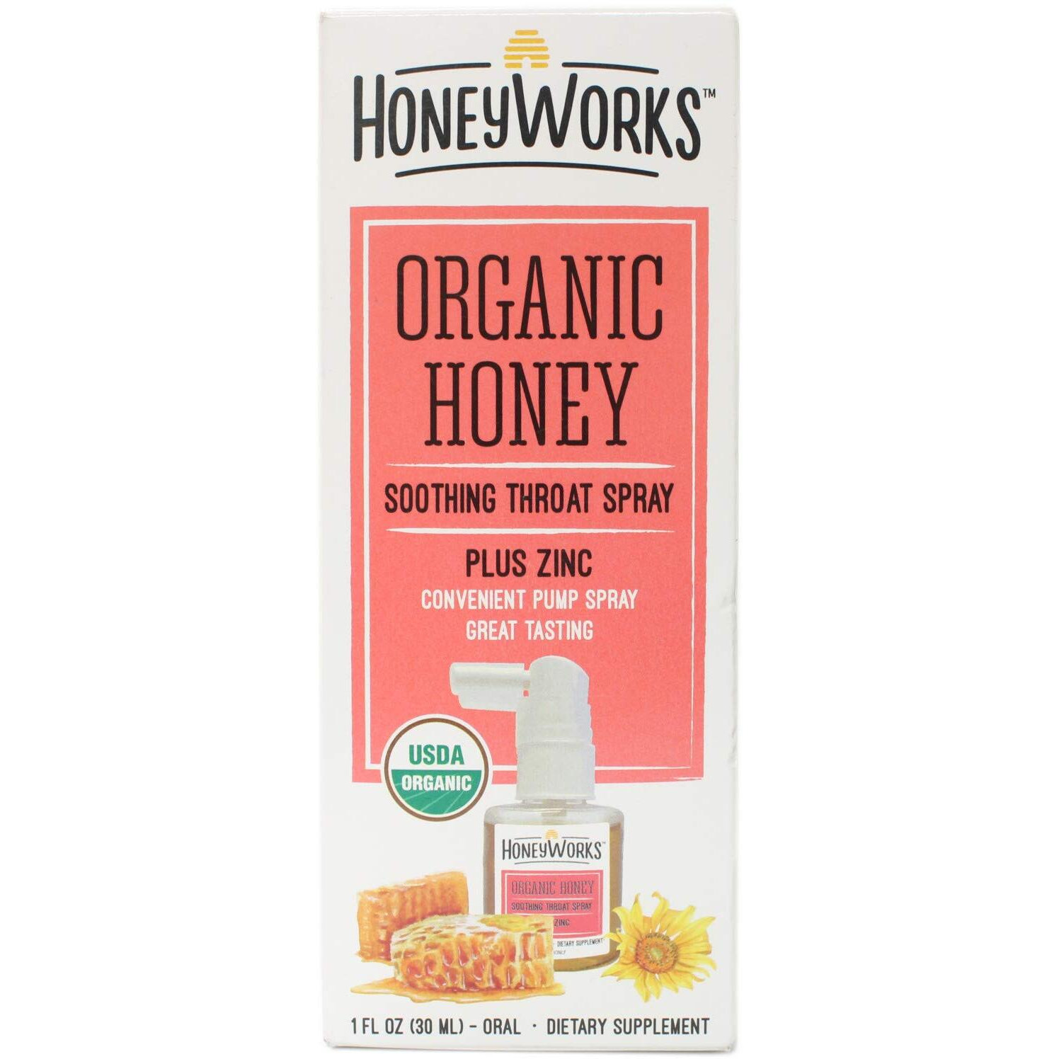 HoneyWorks Adult Spray + Zinc, 1.0 Ounce