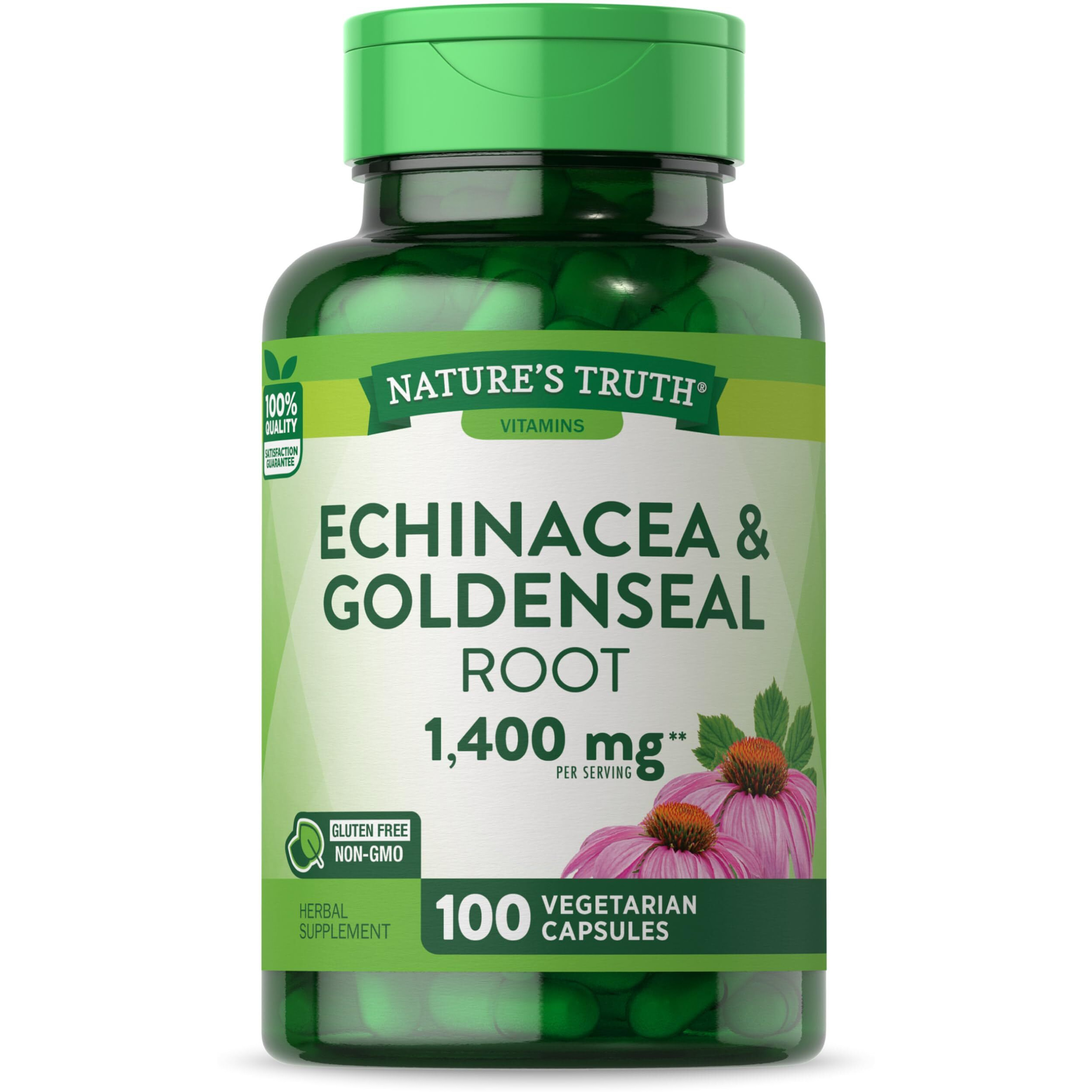 Echinacea Goldenseal Capsules | 1400mg | 100 Count | Vegetarian, Non-GMO & Gluten Free Supplement | Herbal Support Complex | by Nature's Truth