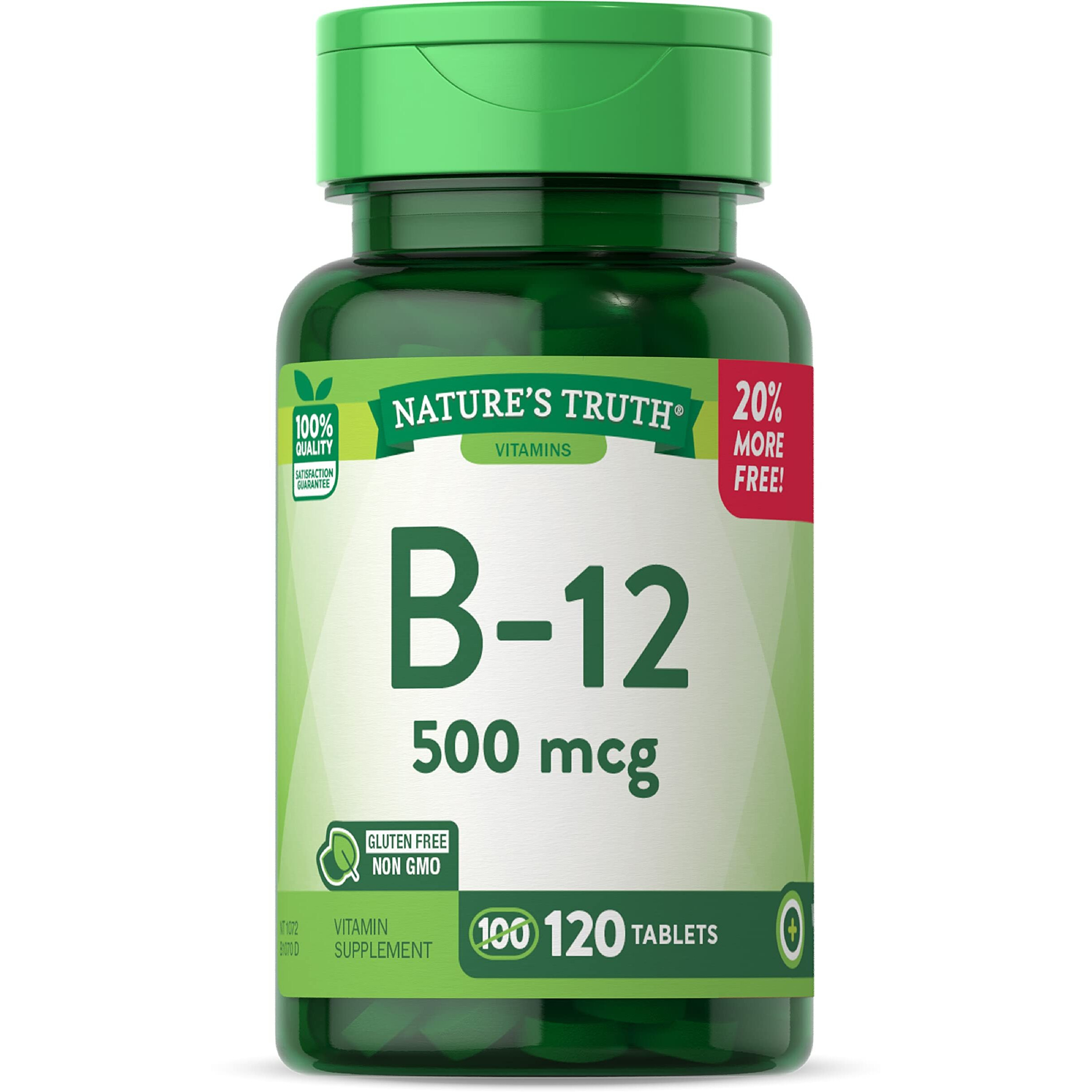 B12 Vitamin | 500 mcg | 120 Tablets | Vegetarian, Non-GMO & Gluten Free Supplement | by Nature's Truth