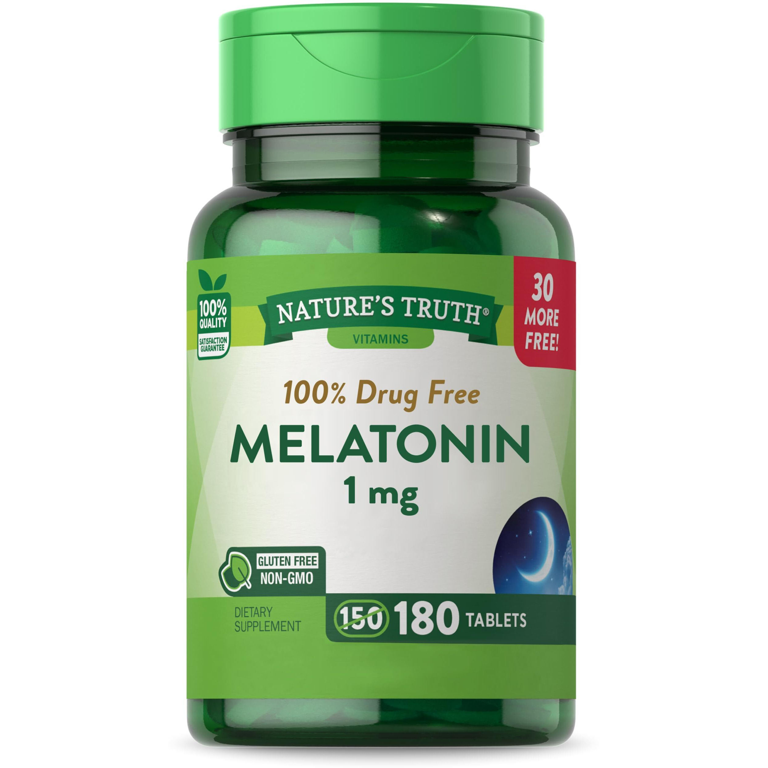 Nature's Truth Melatonin 1 mg | 180 Tablets | Vegetarian, Non-GMO and Gluten Free Supplement