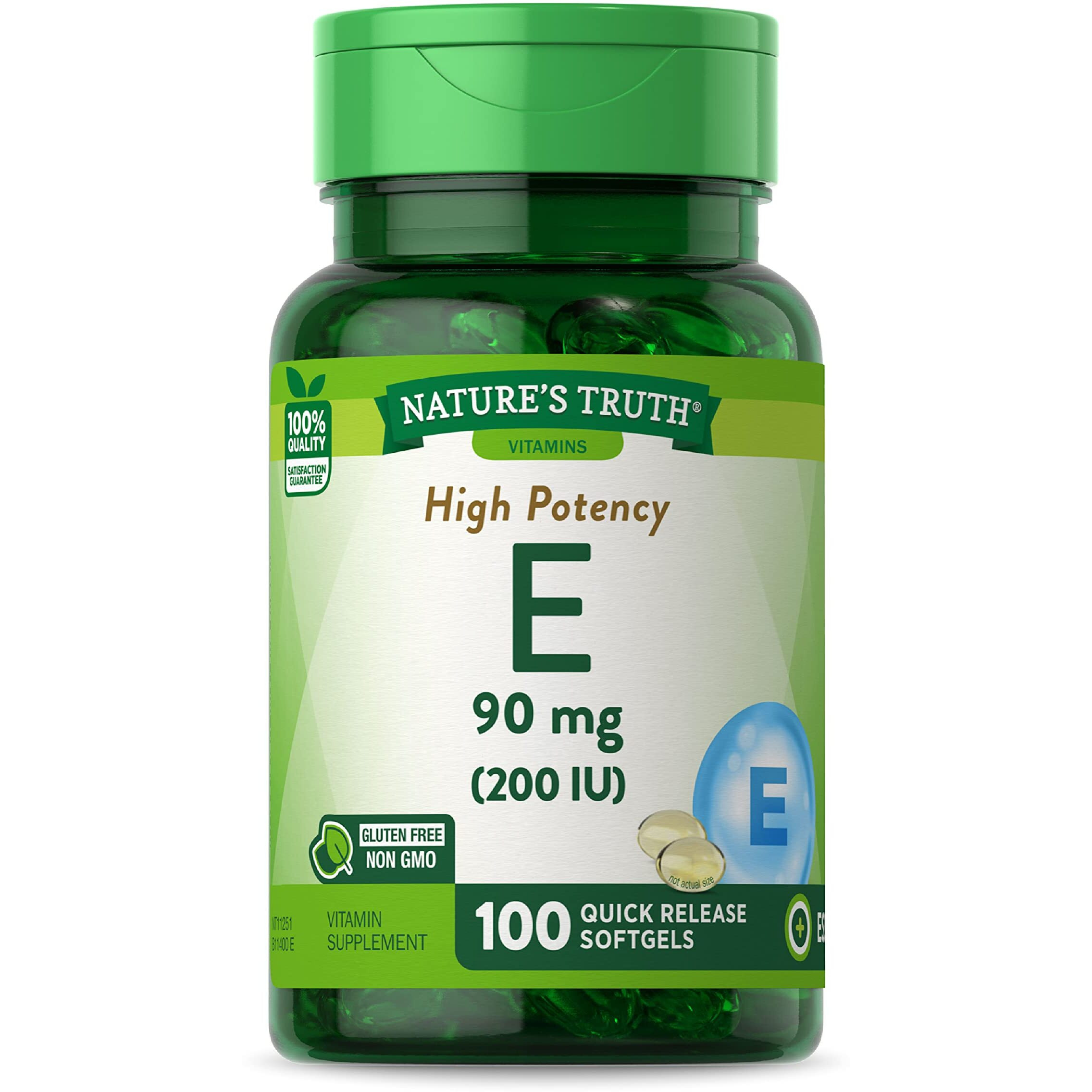 Nature's Truth Vitamin E Softgels | 200 IU | 100 Softgels | Non-GMO & Gluten Free Supplement
