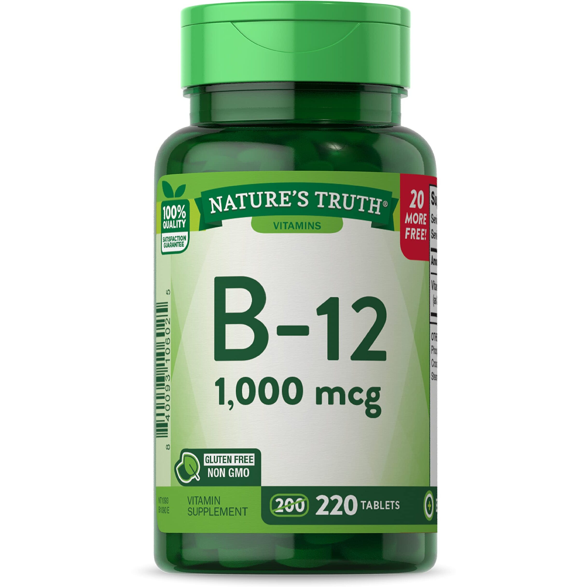 B12 Vitamin Tablets | 1000 mcg | 220 Count | Non-GMO & Gluten Free Supplement | by Nature's Truth