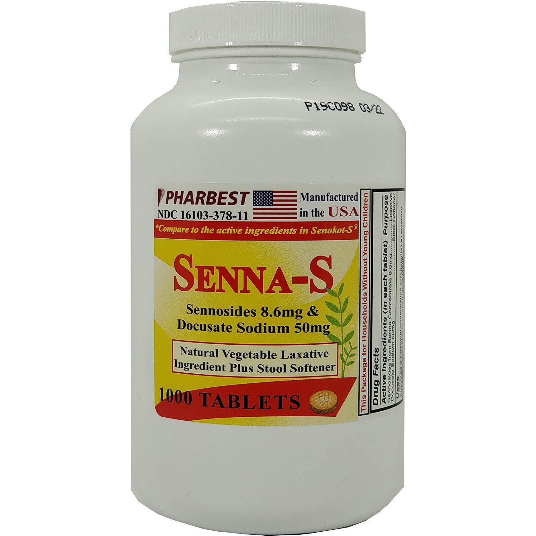 PHARBEST Senna Plus Vegetable Laxative with Stool Softener - 1000 Tablets (1 Bottle)