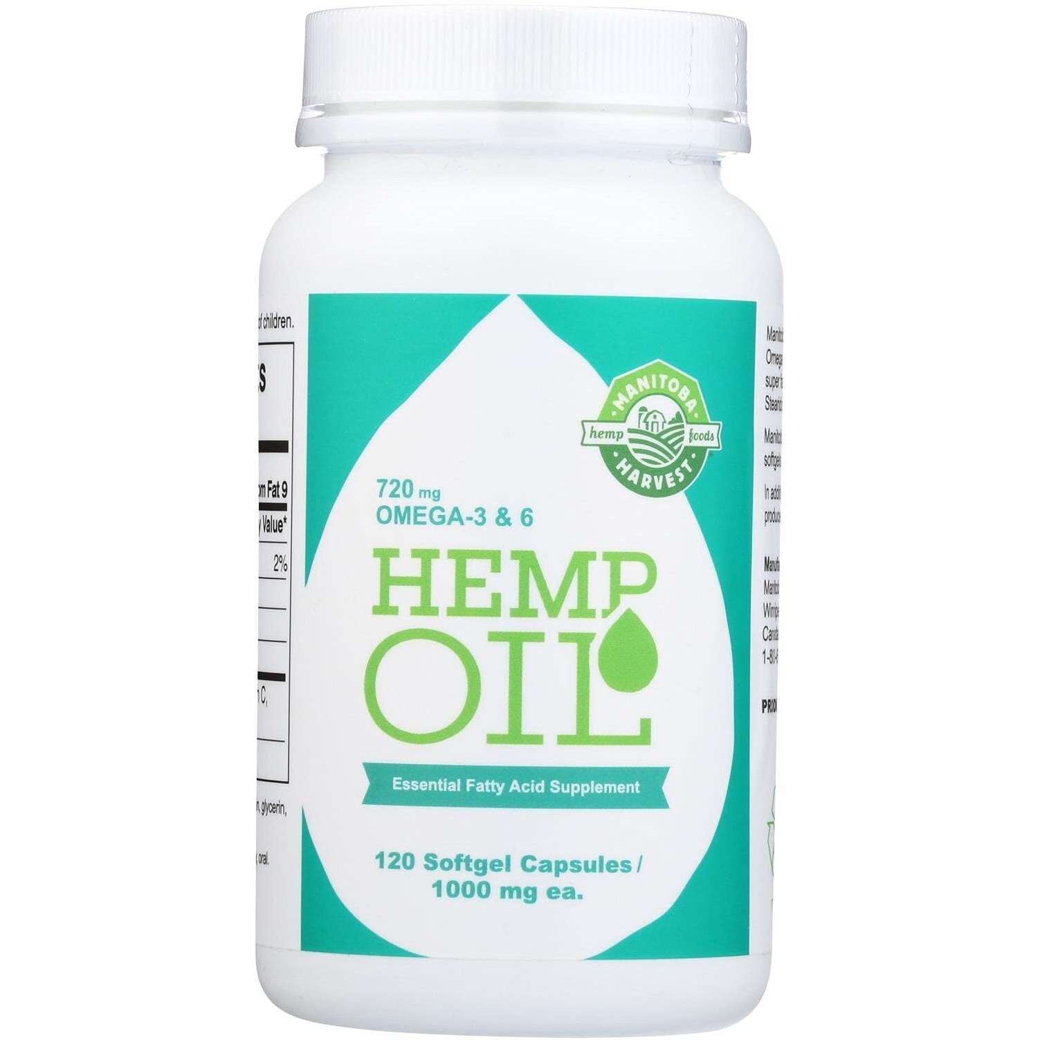 Manitoba Harvest Hemp Seed Oil Softgels, 780 Mg of Plant Based Omegas 3 & 6 per Serving, 120 Ct