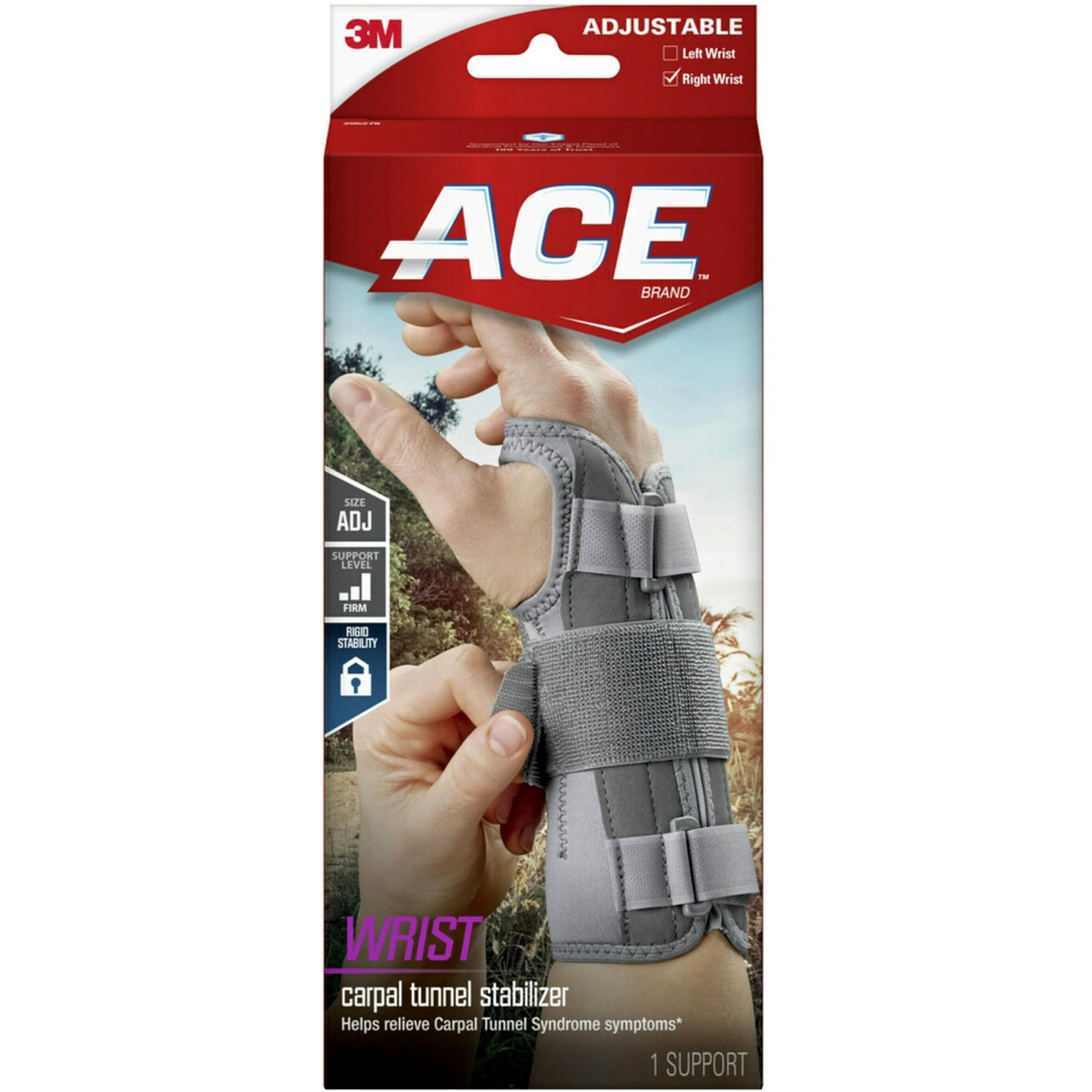 ACE B074P9L1Y2 Brand Carpal Tunnel Wrist Stabilizer with Memory Foam Palm, One Size Fits Most