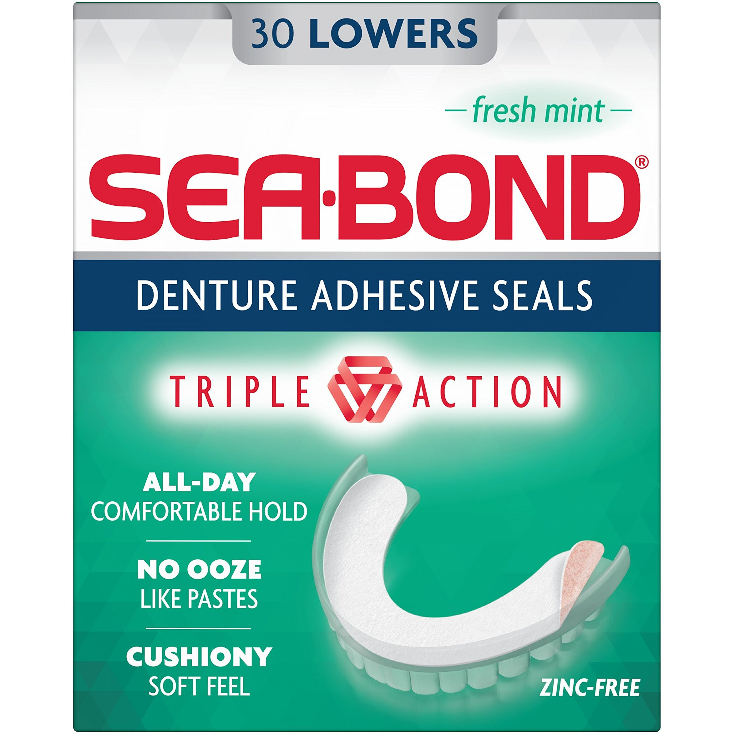 Sea-Bond Secure Denture Adhesive Seals, Fresh Mint Lowers, 30 Count