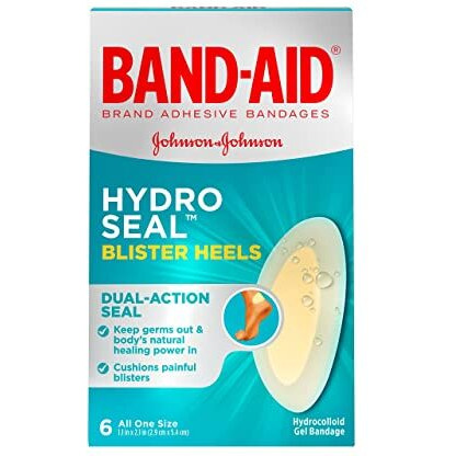 Band-Aid Brand Hydro Seal Adhesive Bandages for Heel Blisters, Waterproof Blister Pad and Hydrocolloid Gel Bandage, Sterile and Long-Lasting, 6 ct