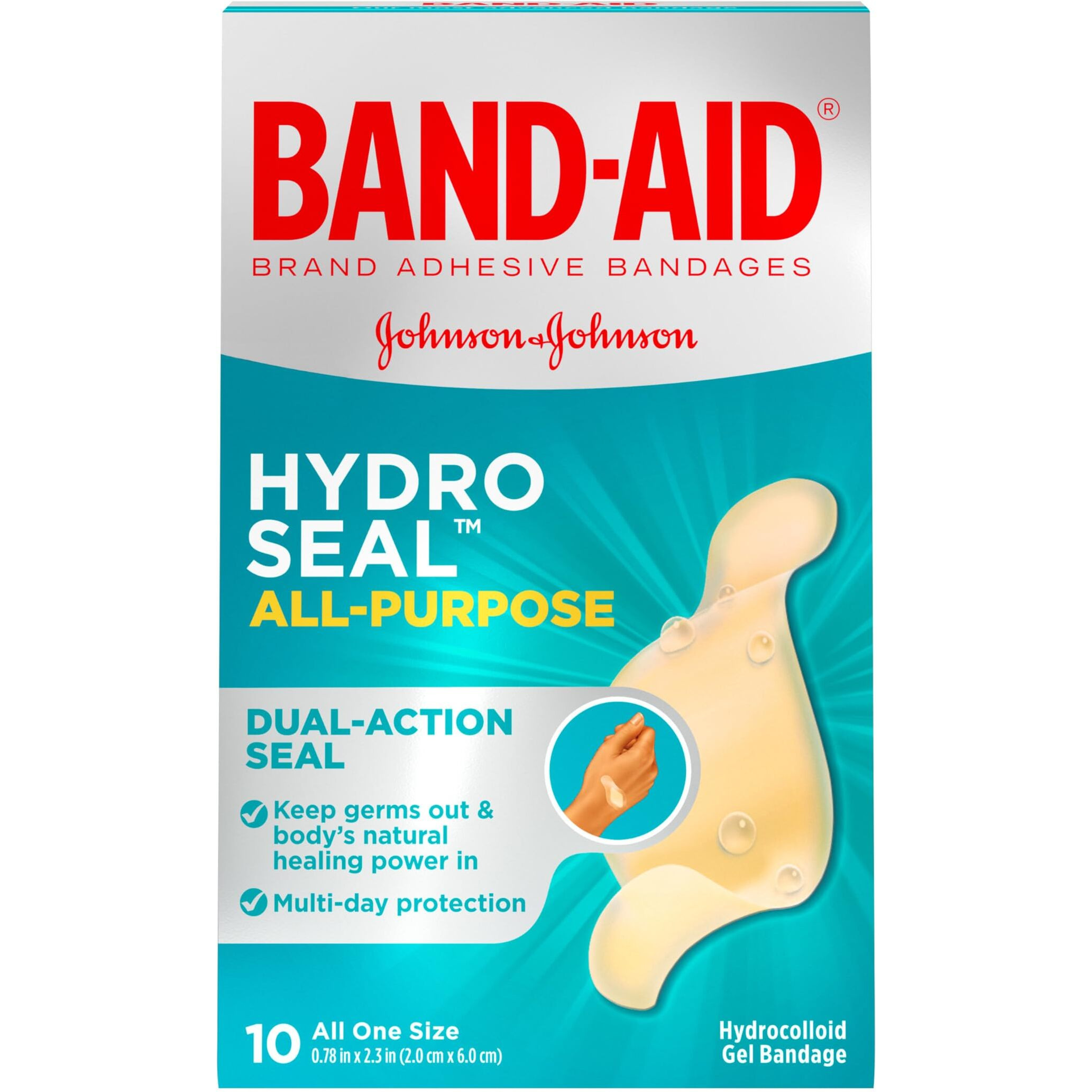 Band-Aid Brand Hydro Seal Adhesive Bandages for Wound Care and Blisters, All Purpose Waterproof Bandages for Cuts and Scrapes, 10 Count