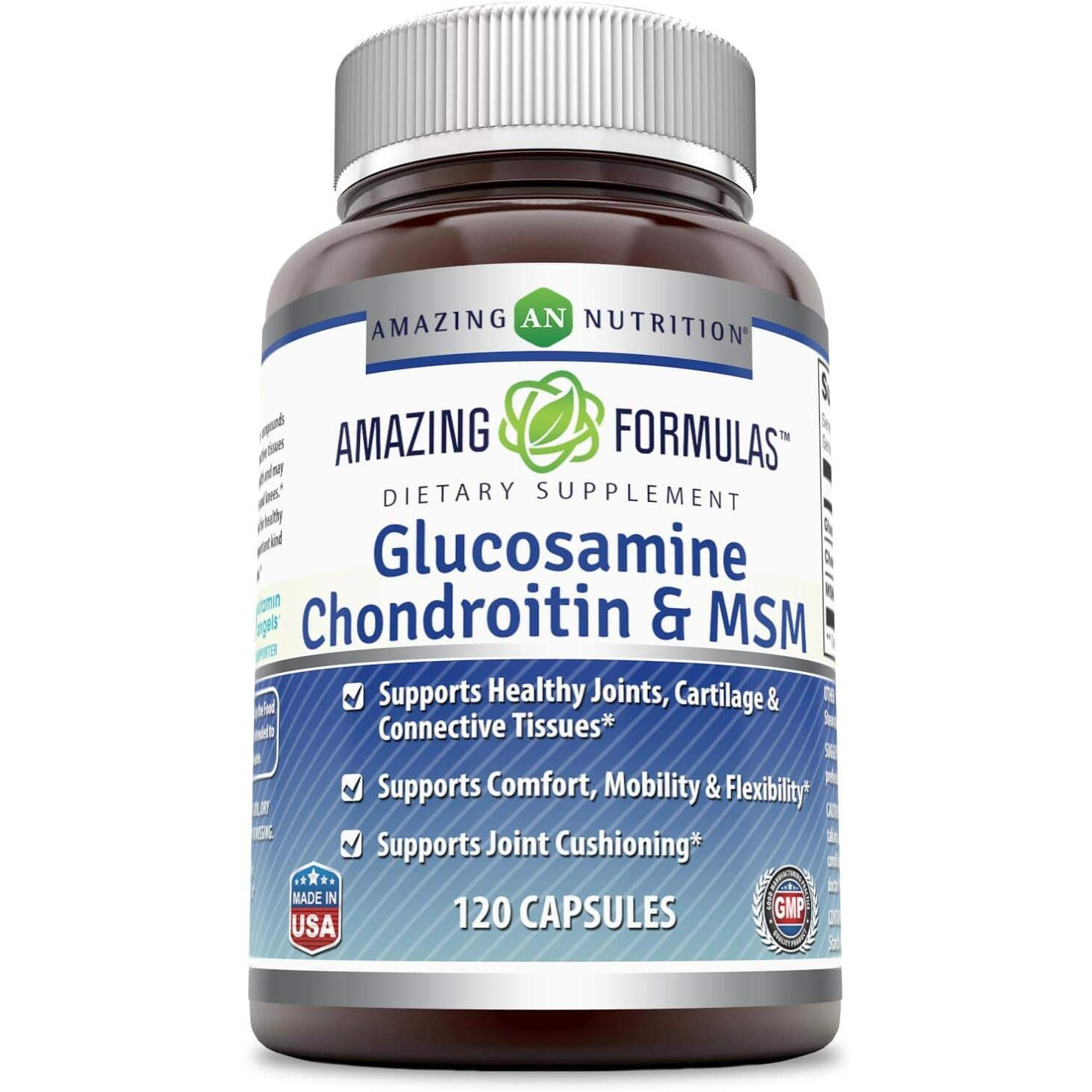 Amazing Formulas Glucosamine Chondroitin MSM 1850 mg Per Serving Capsules Supplement | Non-GMO | Gluten Free | Made in USA (120 Count)