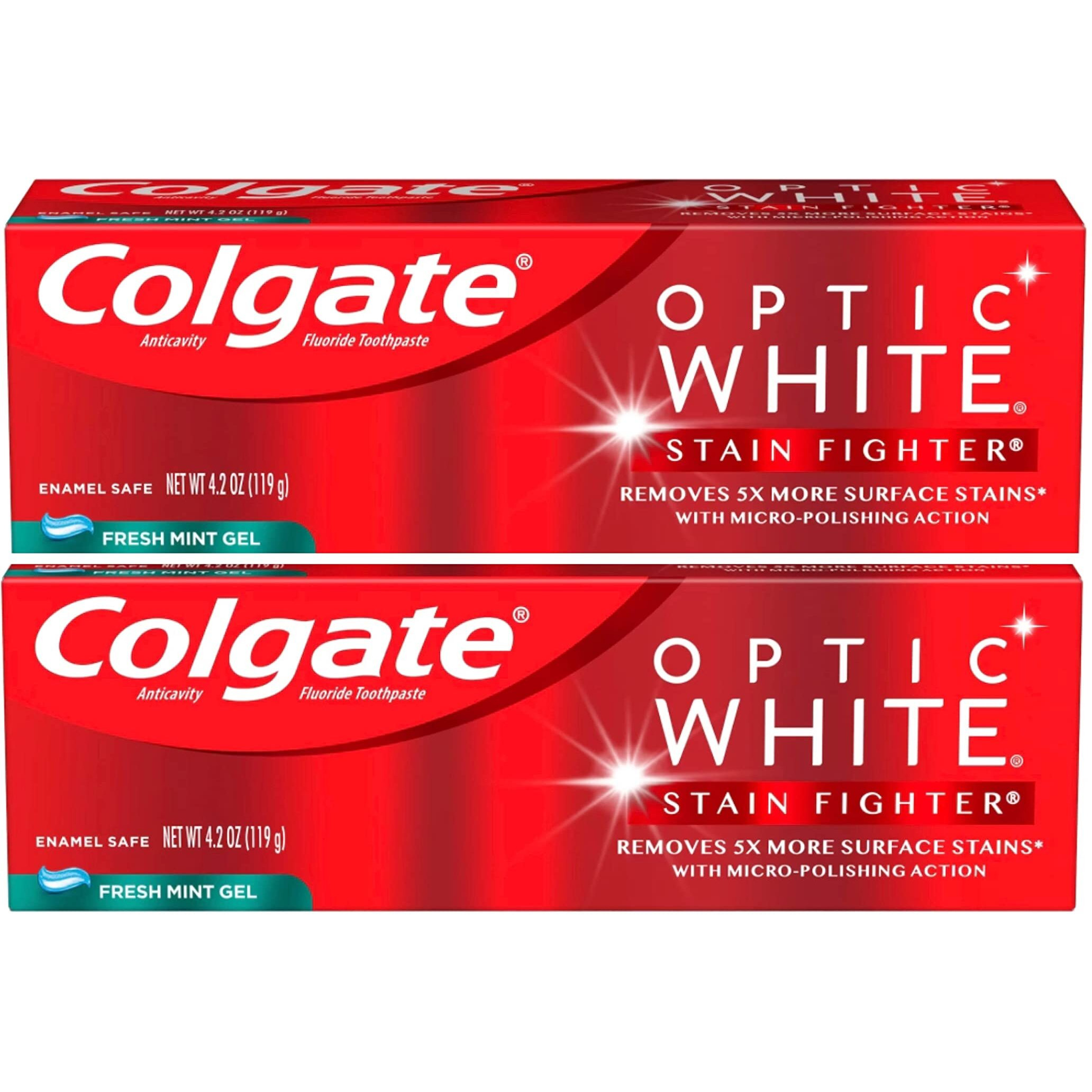 Colgate Optic White Stain Fighter Fresh Mint Gel, 4.2 oz (Pack of 2)