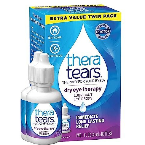 TheraTears Dry Eye Therapy Lubricating Eye Drops for Dry Eyes, 1 fl oz bottle Twin Pack, (2 x 30mL Bottles)