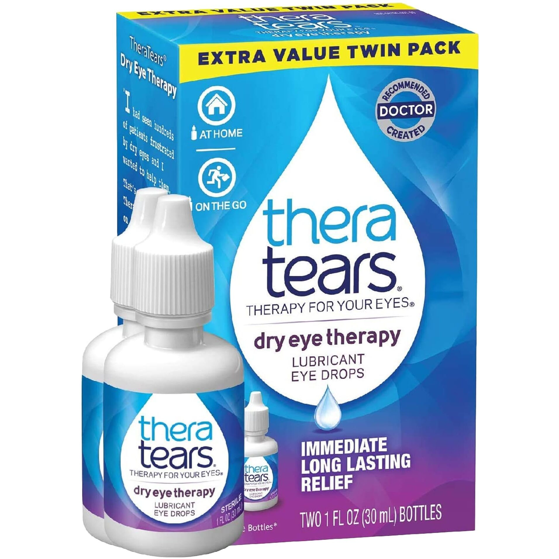 TheraTears Dry Eye Therapy Lubricating Eye Drops for Dry Eyes, 1 fl oz bottle Twin Pack, (2 x 30mL Bottles)