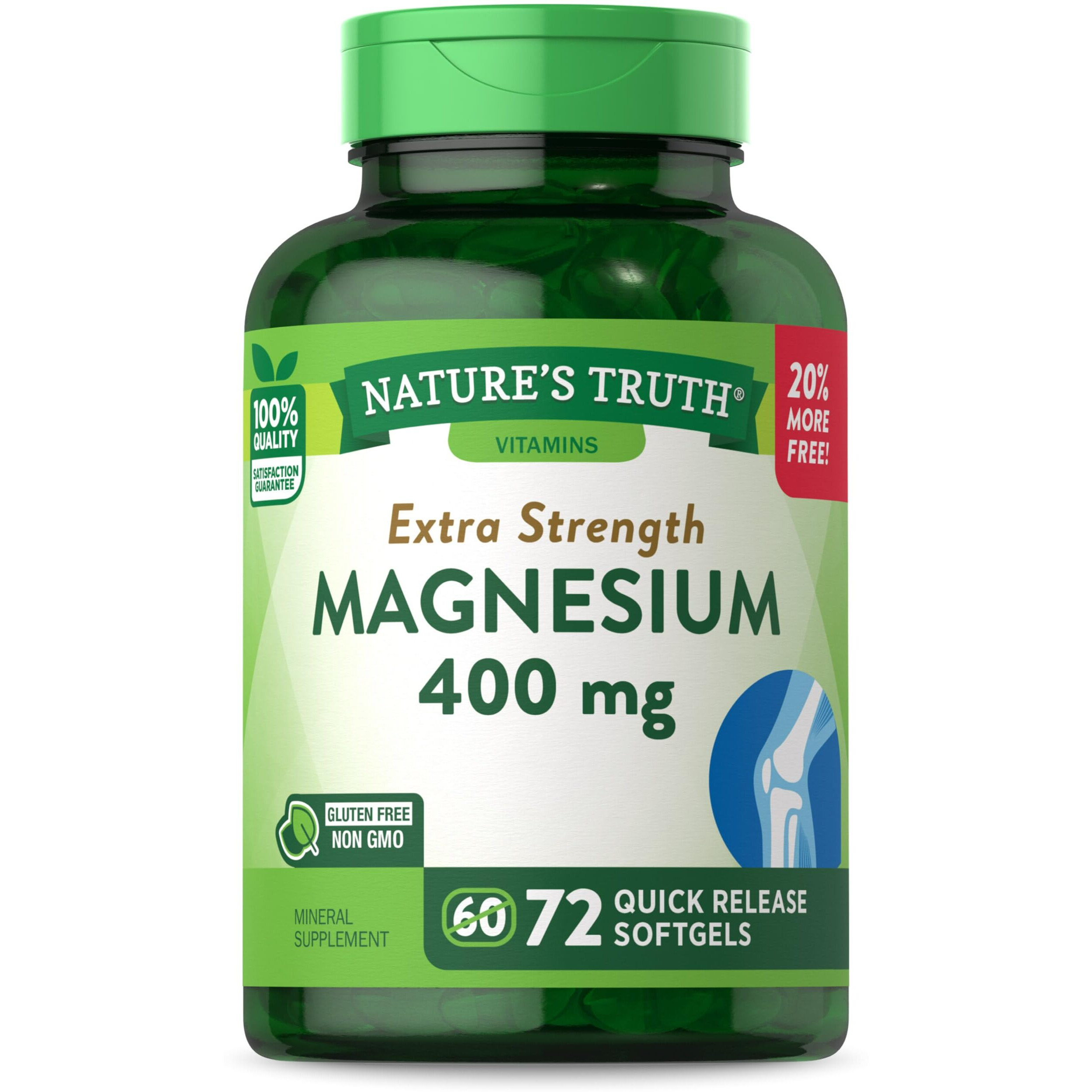 Magnesium | 400mg | 72 Softgels | Value Size | Extra Strength | from Magnesium Oxide | Non-GMO and Gluten Free Supplement | by Nature's Truth