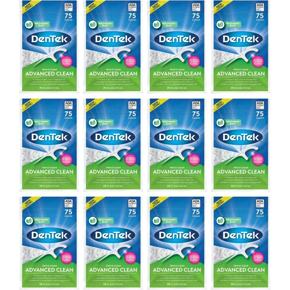 DenTek Triple Advanced Clean Mouthwash Blast Floss Picks, 75 Count, (Pack of 12)