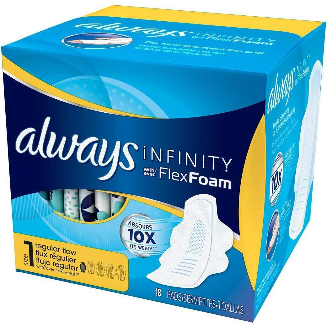 Always Pads Size 1 Infinity with Flex Foam 18 Count