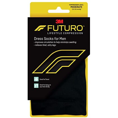 FUTURO Dress Socks for Men, Medium, Black, Moderate (15-20 mm/Hg)