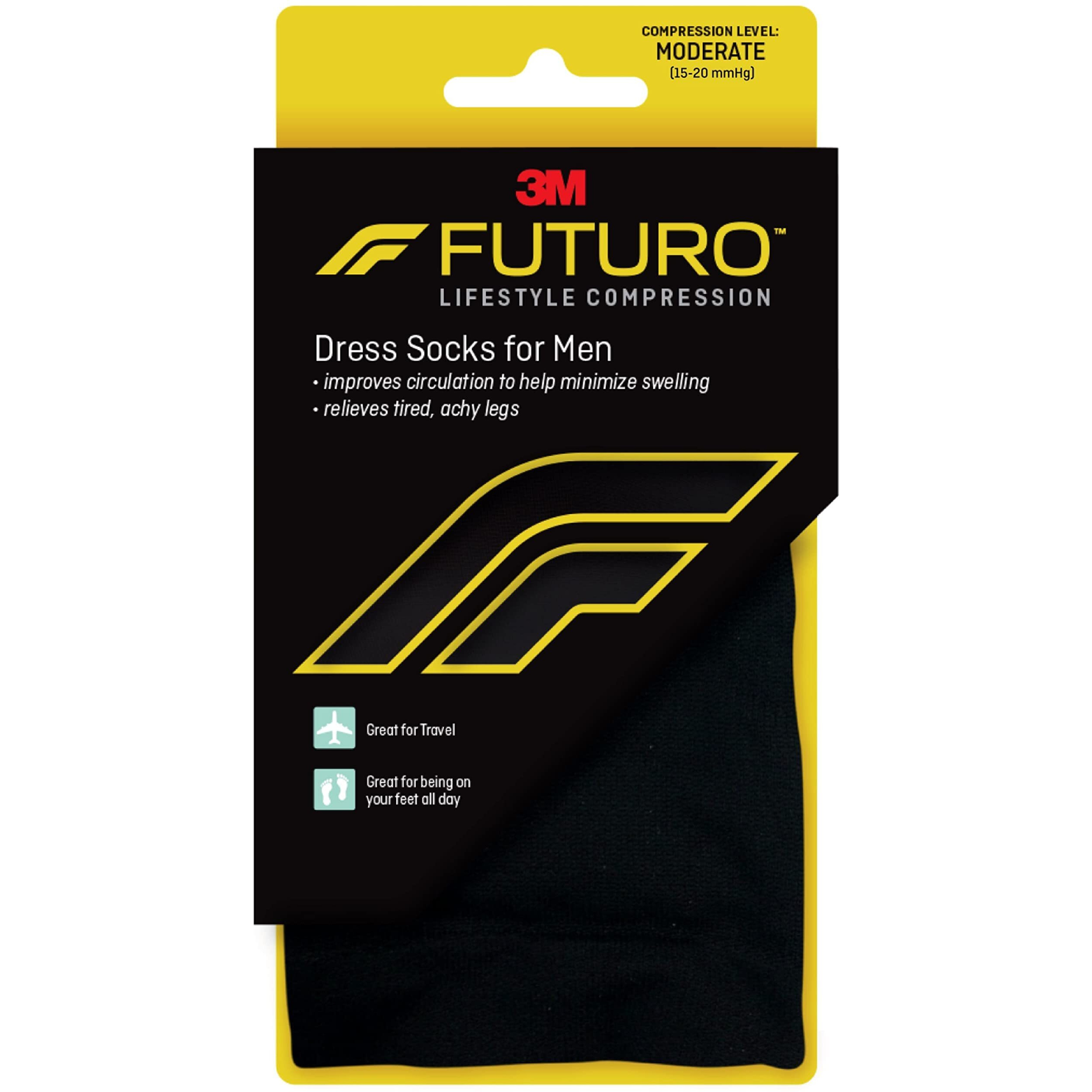 FUTURO Dress Socks for Men, Medium, Black, Moderate (15-20 mm/Hg)