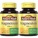 Nature Made Magnesium (Oxide) 250 mg, 100 Tablets (2 Bottles)