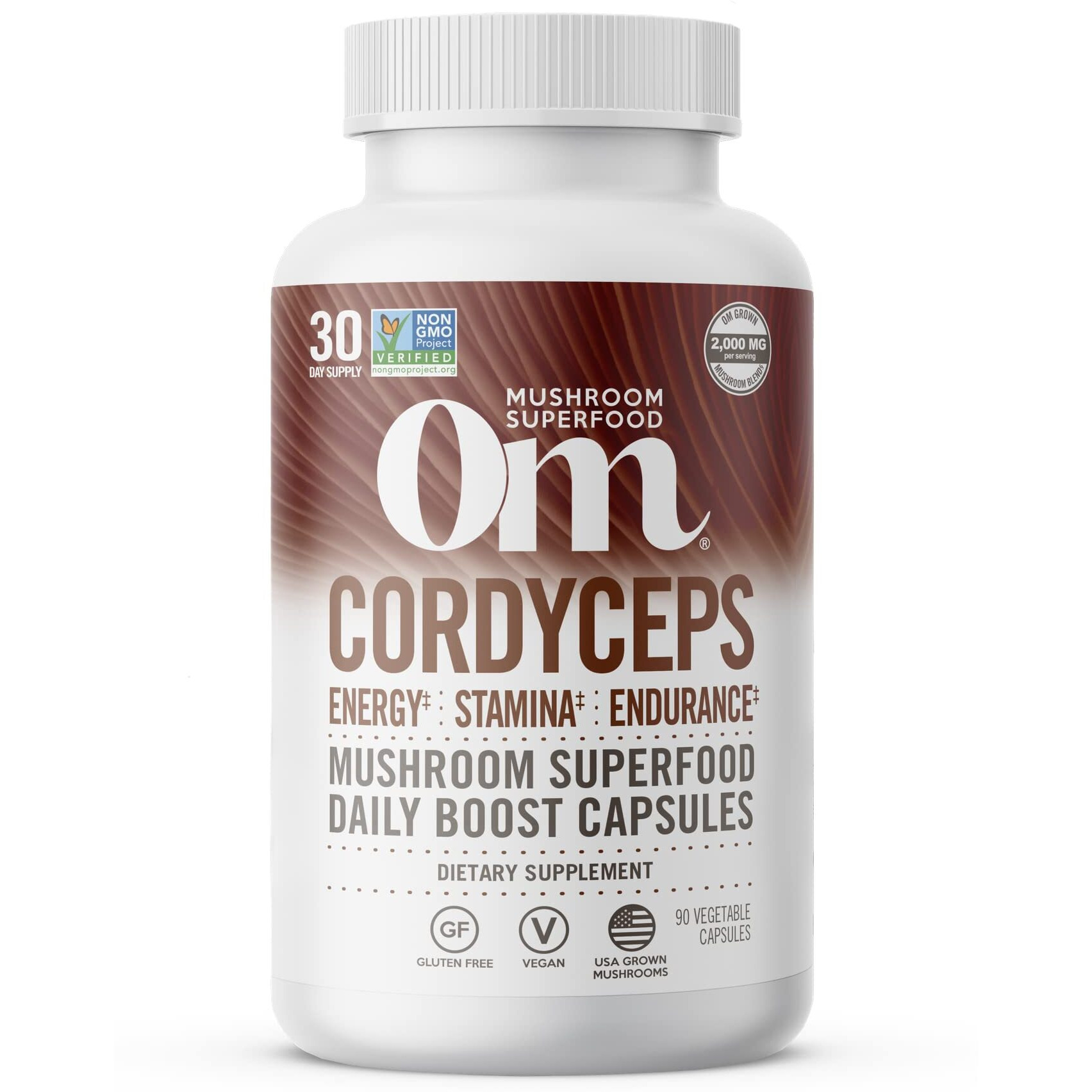 Om Mushroom Superfood Cordyceps Mushroom Capsules Superfood Supplement, 90 Count, 30 Days, Energy, Power, Stamina and Endurance Support, Superfood Supplement for Sports Performance