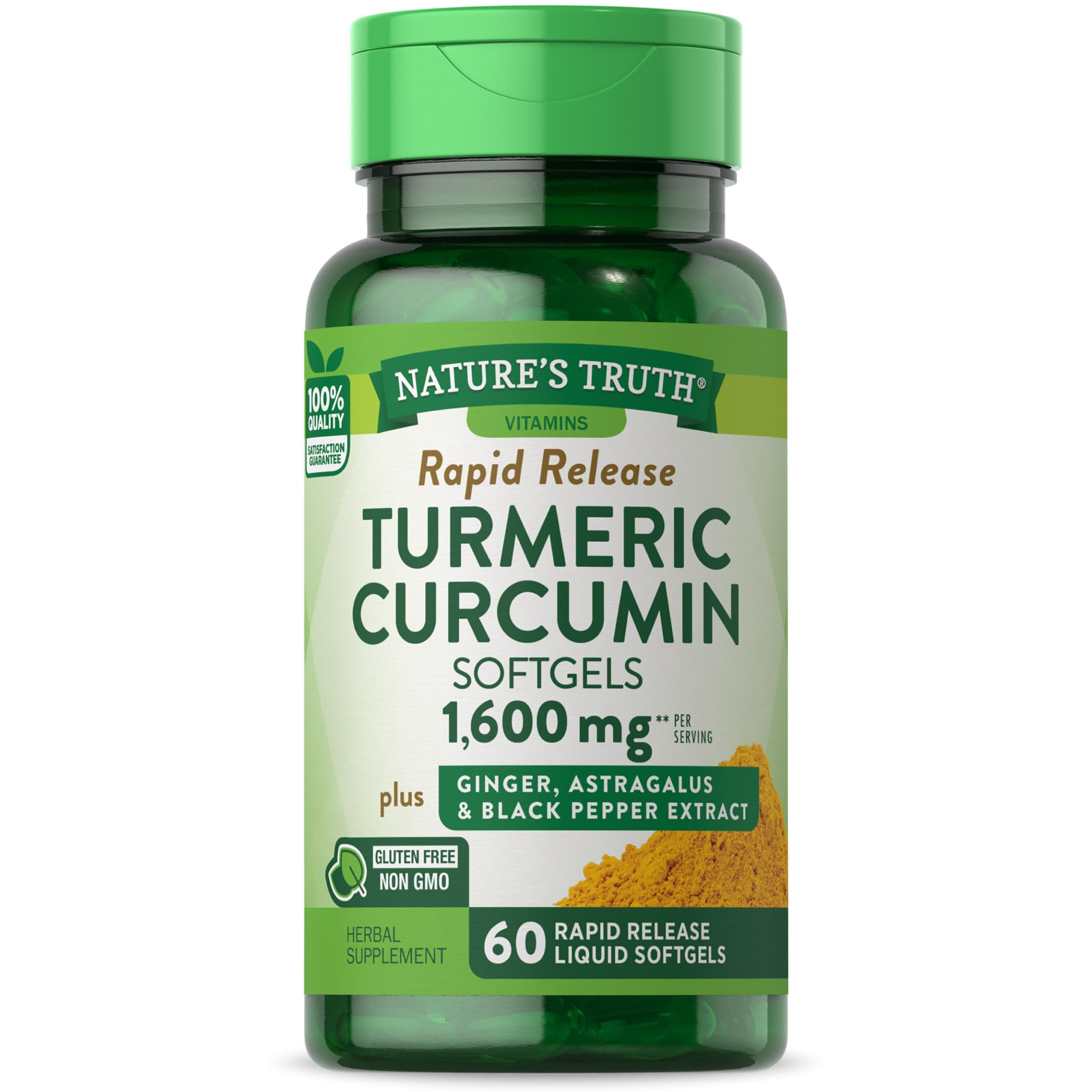 Nature's Truth Turmeric Curcumin Complex | 1600mg | 60 Softgel Capsules | with Ginger, Astragalus, & Black Pepper Extract | Non-GMO & Gluten Free Supplement