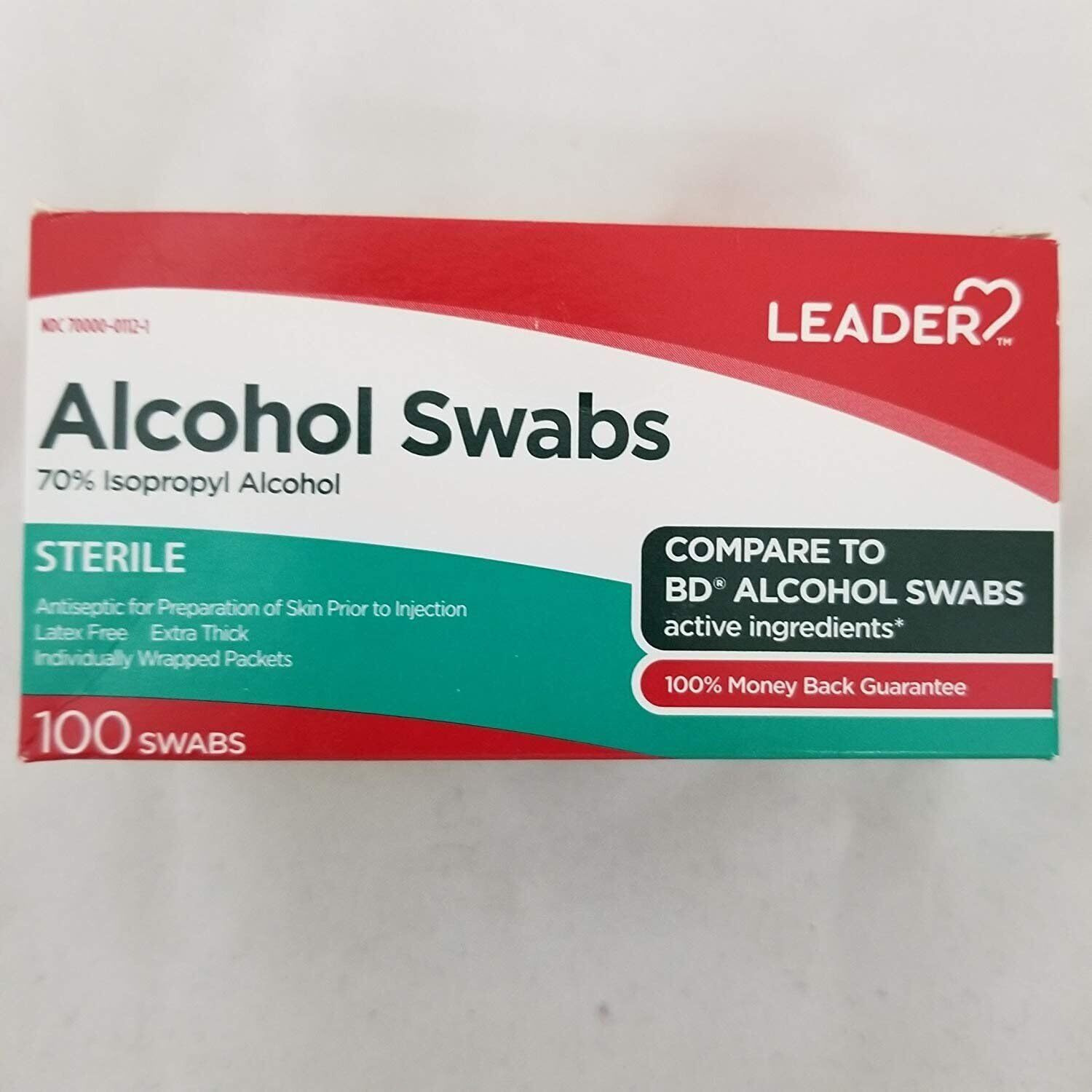 Leader Alcohol Swabs 70 Percent Isopropyl Sterile, 100 Ea, 100 Count