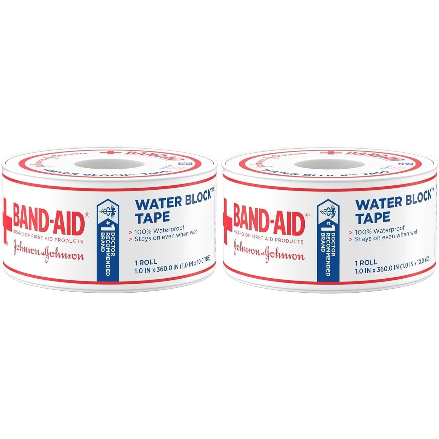 Band-Aid Heavy Duty Waterproof Tape 1 Inch x 10 Yards, Pack of 2
