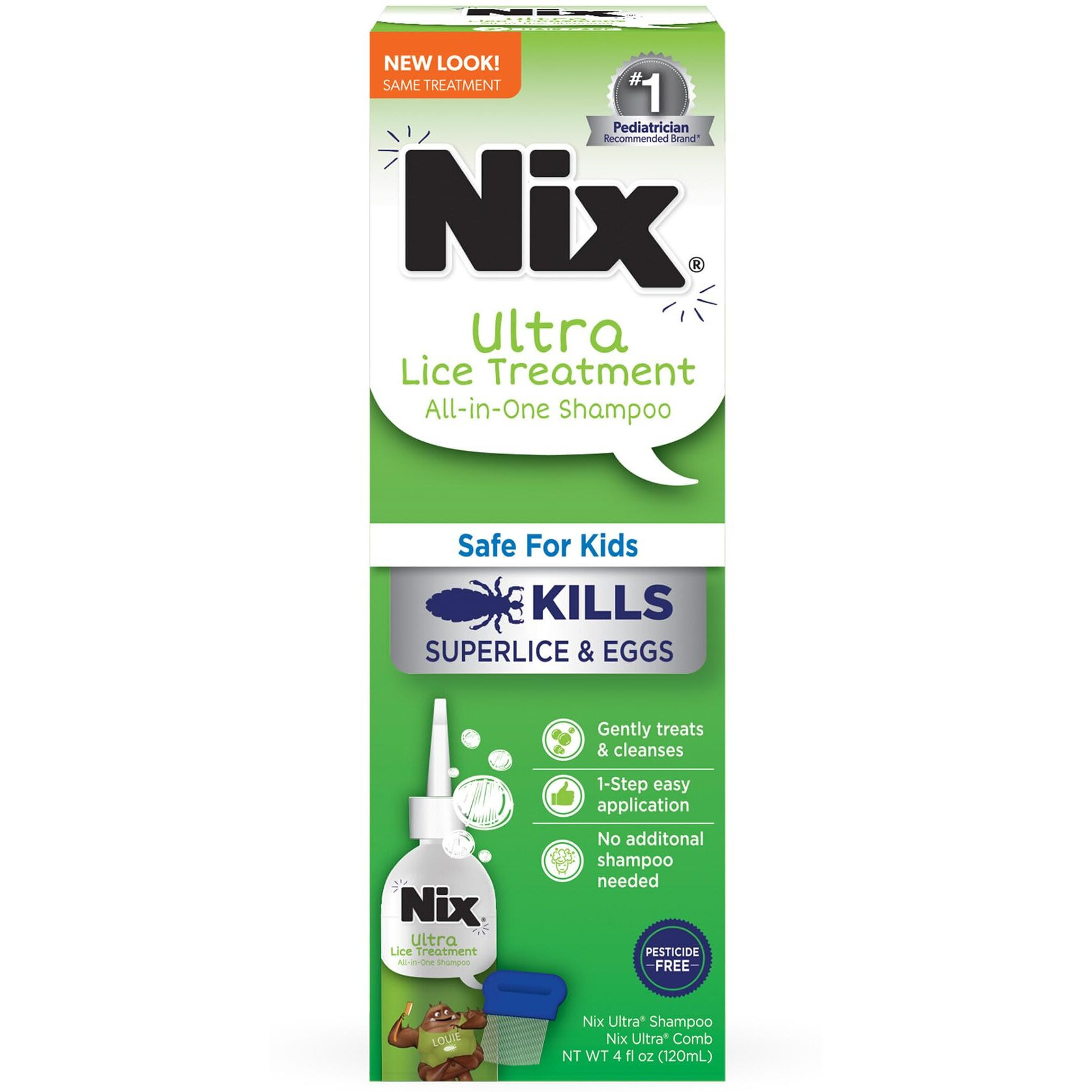Nix Ultra Superlice Treatment, All-in-One Shampoo, 4 Fl Oz & Lice Removal Comb