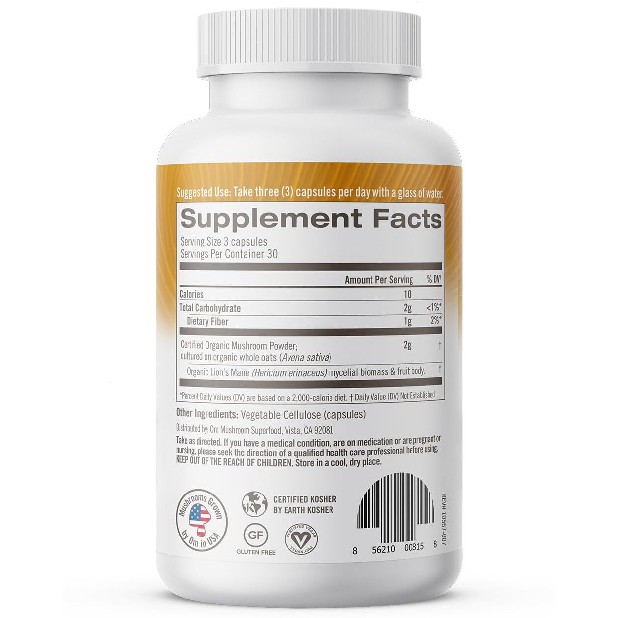 Om Mushroom Superfood Lion's Mane Mushroom Capsules Superfood Supplement, 90 Count, 30 Day Supply, Fruit Body and Mycelium Nootropic for Memory, Focus, Nerve Health and Immune Support