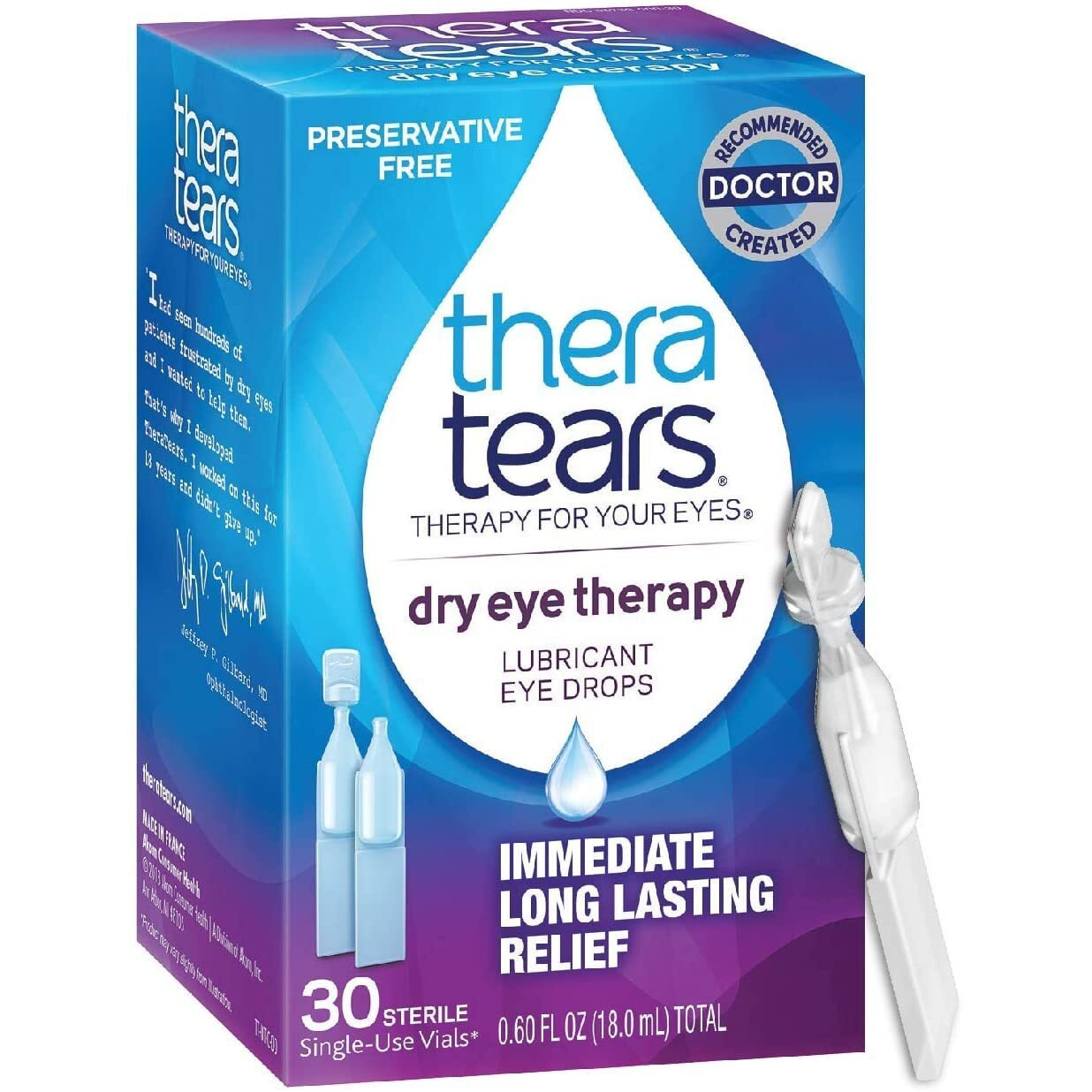 TheraTears Dry Eye Therapy Lubricating Eye Drops for Dry Eyes, Preservative Free eye drops, 30 Single-Use Vials