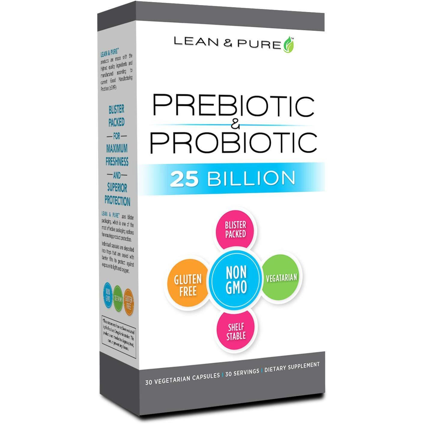 Lean & Pure Prebiotic & Probiotic, 25 Billion Live and Shelf Stable Cultures, 30 Count, Non GMO, Vegetarian, Gluten Free