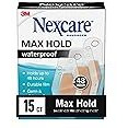 Nexcare Max Hold Waterproof Bandages, Stays On for 48 Hours, Flexible Bandages for Fingers, Knees and Heels - 15 Pack Clear Waterproof Bandages