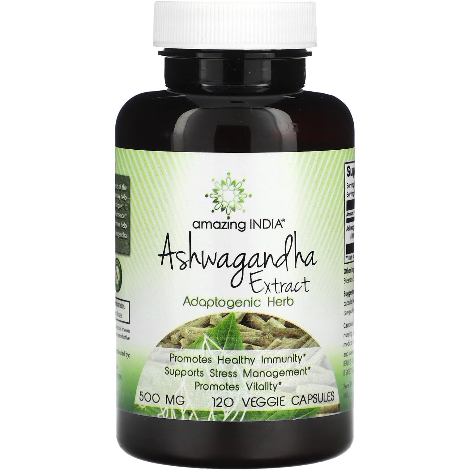Amazing India Ashwagandha 500 mg Veggie Capsules Supplement | Made with Natural Ashwagandha | Non-GMO | Gluten Free (120 Count)