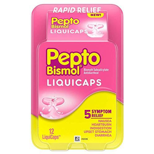 Pepto Bismol LiquiCaps Rapid Relief Nausea, Heartburn, Indigestion, Upset Stomach, Diarrhea, 12 Liquicaps