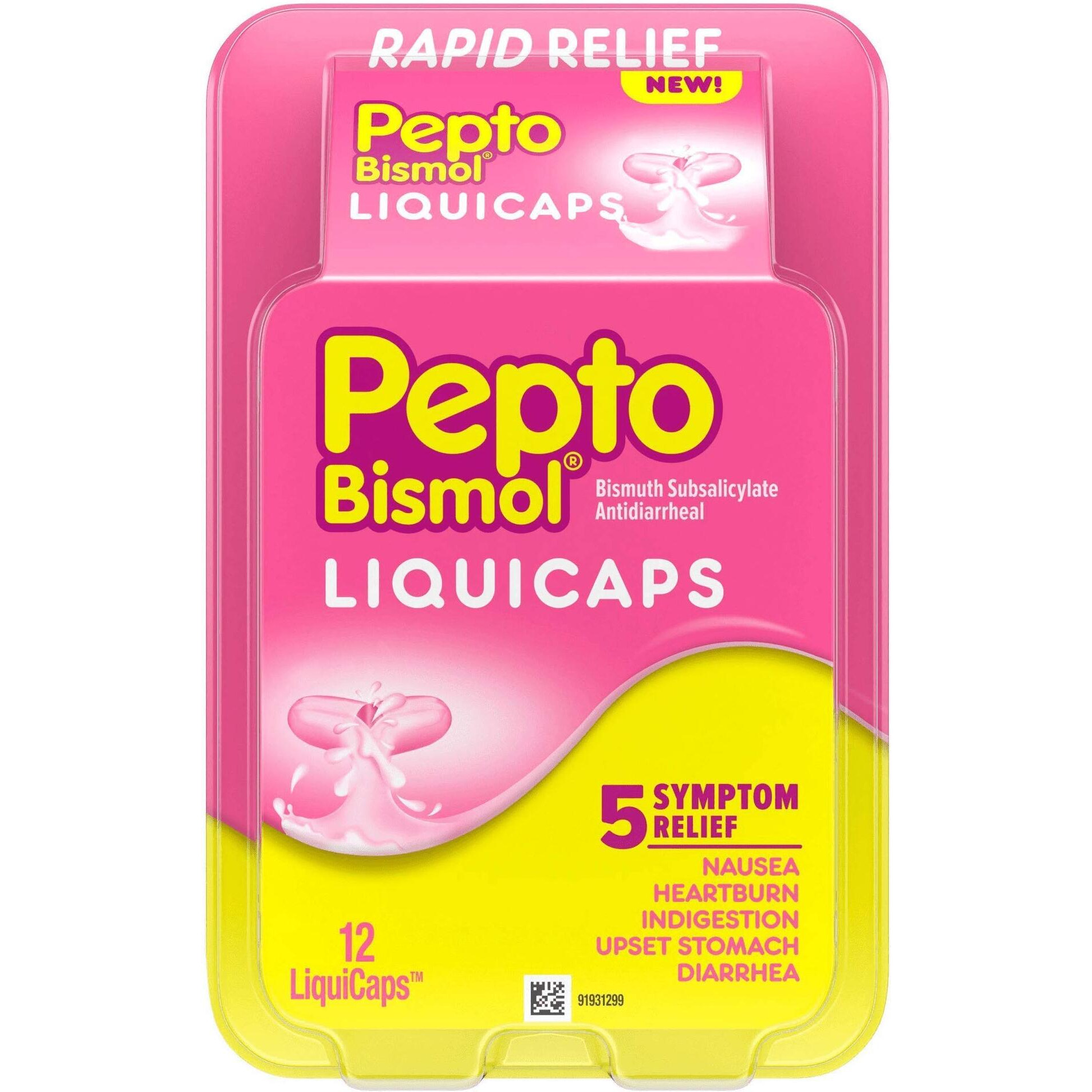 Pepto Bismol LiquiCaps Rapid Relief Nausea, Heartburn, Indigestion, Upset Stomach, Diarrhea, 12 Liquicaps