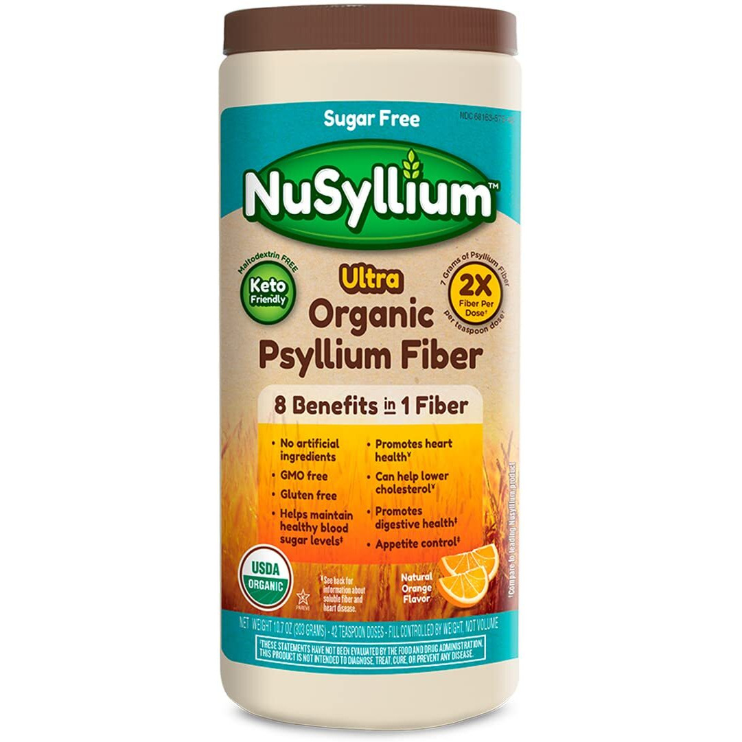 Nusyllium Ultra Sugar Free Keto-Friendly USDA Organic Psyllium Fiber Powder, Daily Fiber Supplement Promotes Digestive Health*, Natural Orange, 42 Servings
