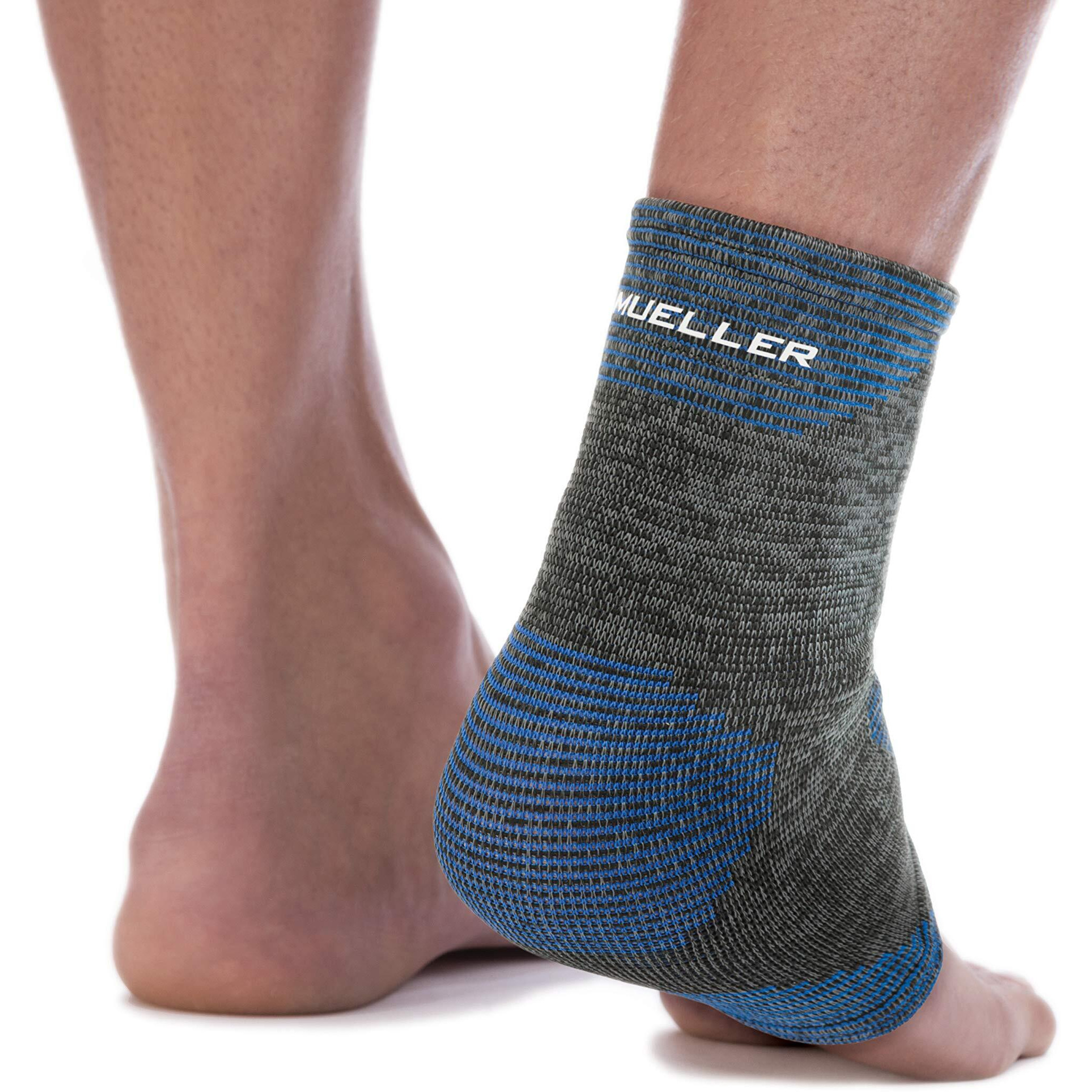 Mueller Sports Medicine Four Way Ankle Support Sleeve, For Men and Women, Black/Blue, S/M