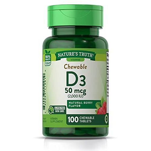 Nature's Truth Chewable Vitamin D3 2,000 IU | 100 Tablets | Berry Flavor | Vegetarian, Non-GMO, Gluten Free