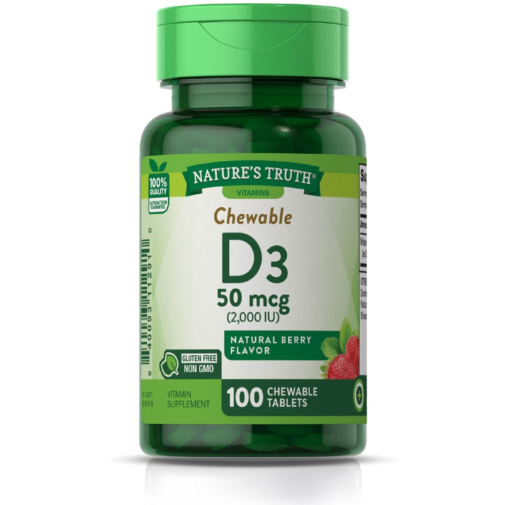 Nature's Truth Chewable Vitamin D3 2,000 IU | 100 Tablets | Berry Flavor | Vegetarian, Non-GMO, Gluten Free