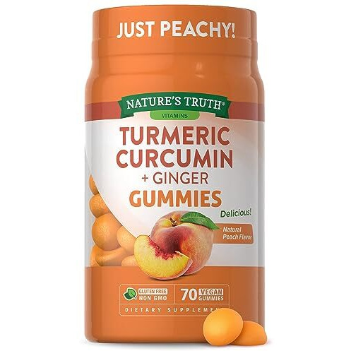Nature's Truth Vegan Turmeric Curcumin Gummies | 70 Count | Plus Ginger | Peach Flavor | Non-GMO & Gluten Free Supplement