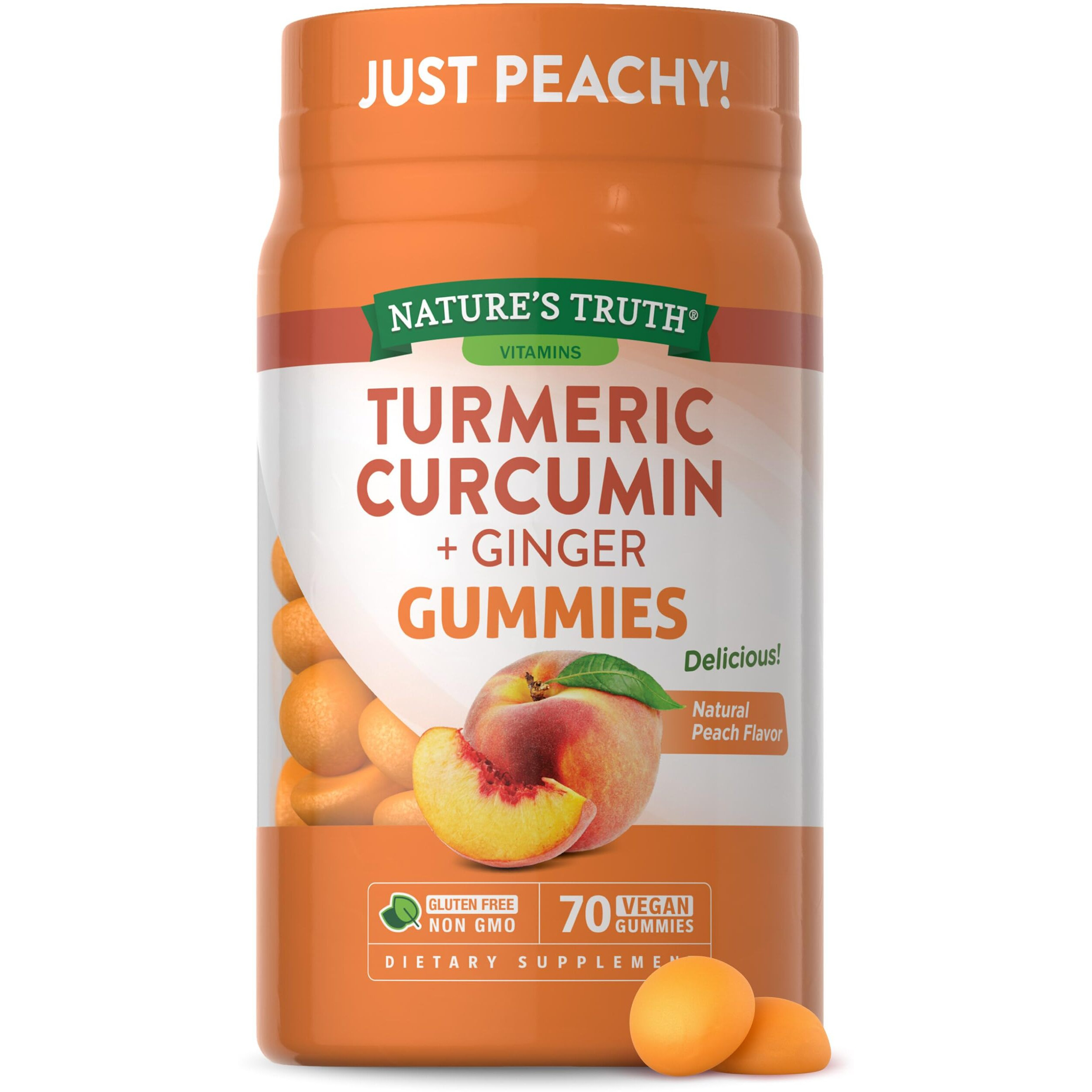 Nature's Truth Vegan Turmeric Curcumin Gummies | 70 Count | Plus Ginger | Peach Flavor | Non-GMO & Gluten Free Supplement