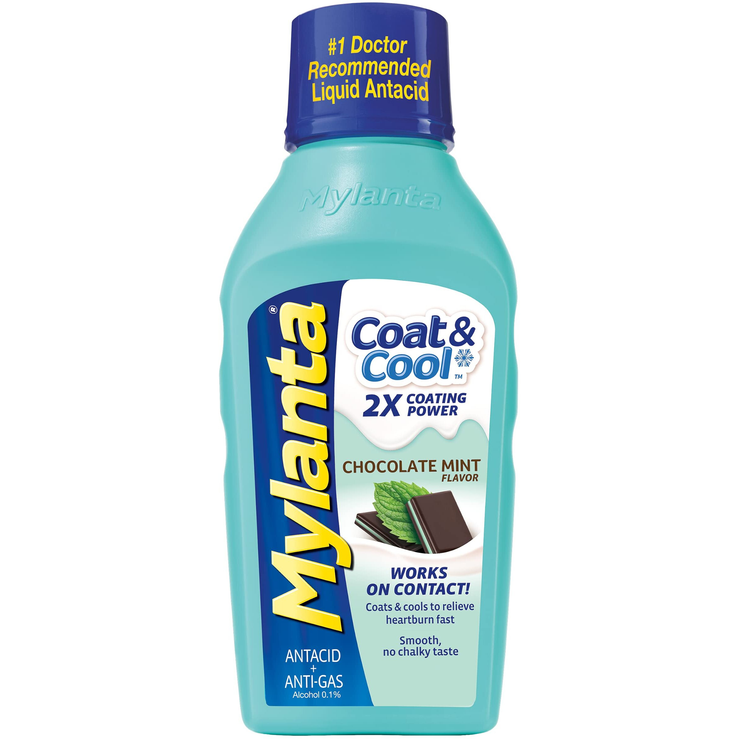 Mylanta Antacid and Gas Relief, Coat & Cool Formula, Chocolate Mint Flavor, 12 Fluid Ounces