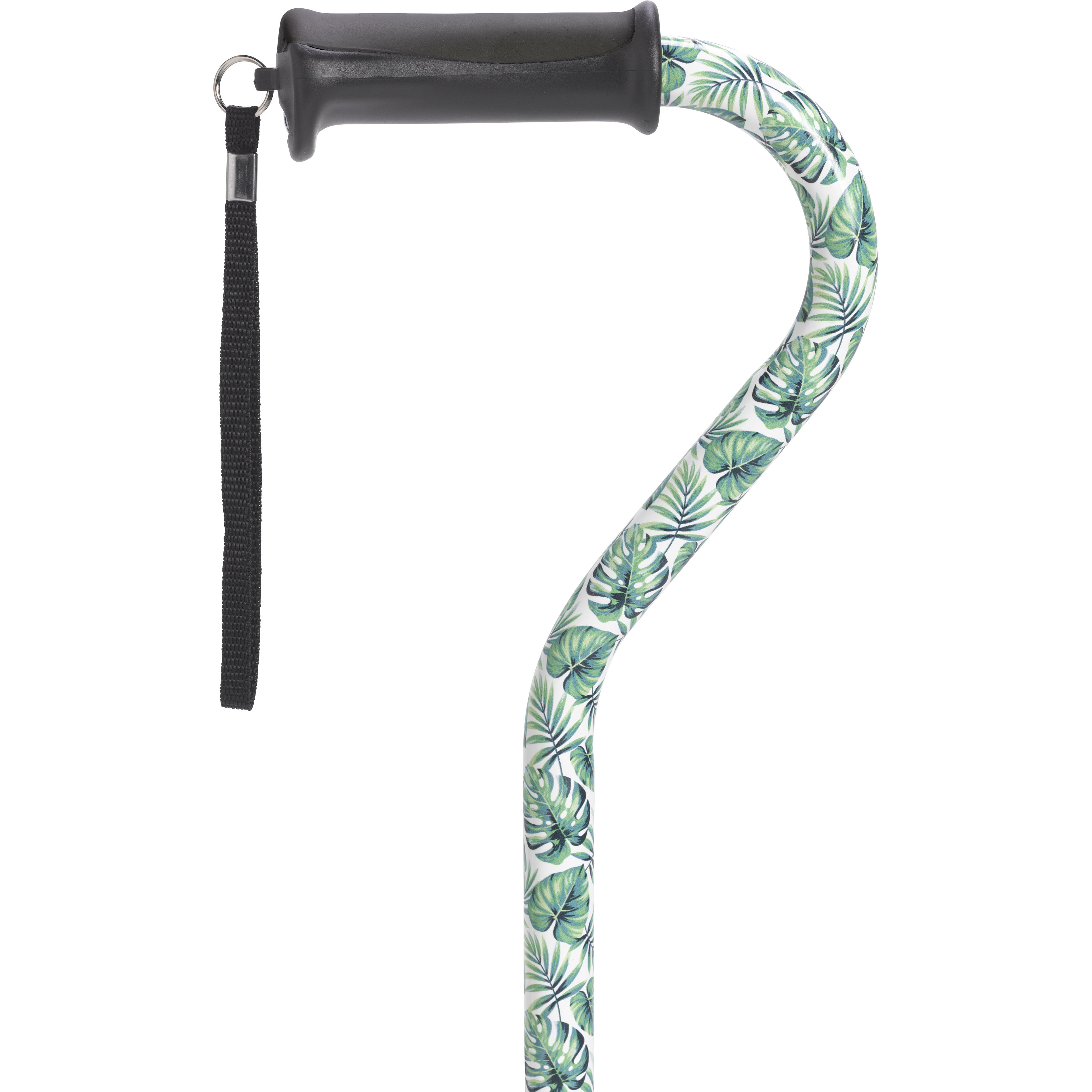 Adjustable Height Offset Handle Cane with Gel Hand Grip, Green Leaves