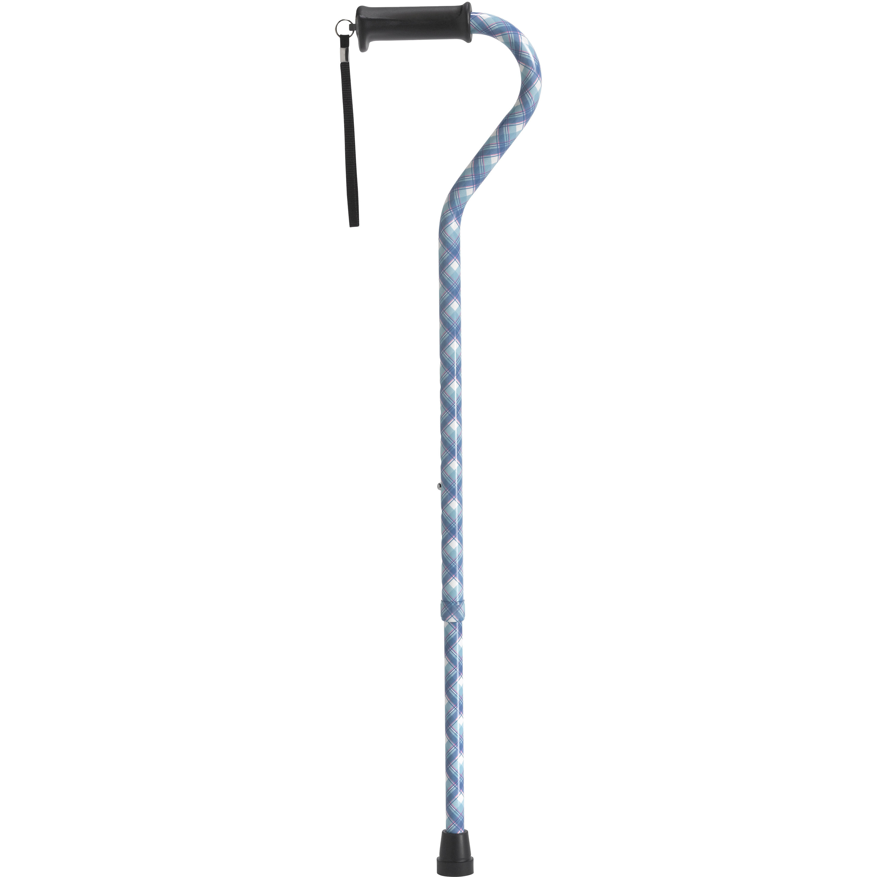 Adjustable Height Offset Handle Cane with Gel Hand Grip, Plaid