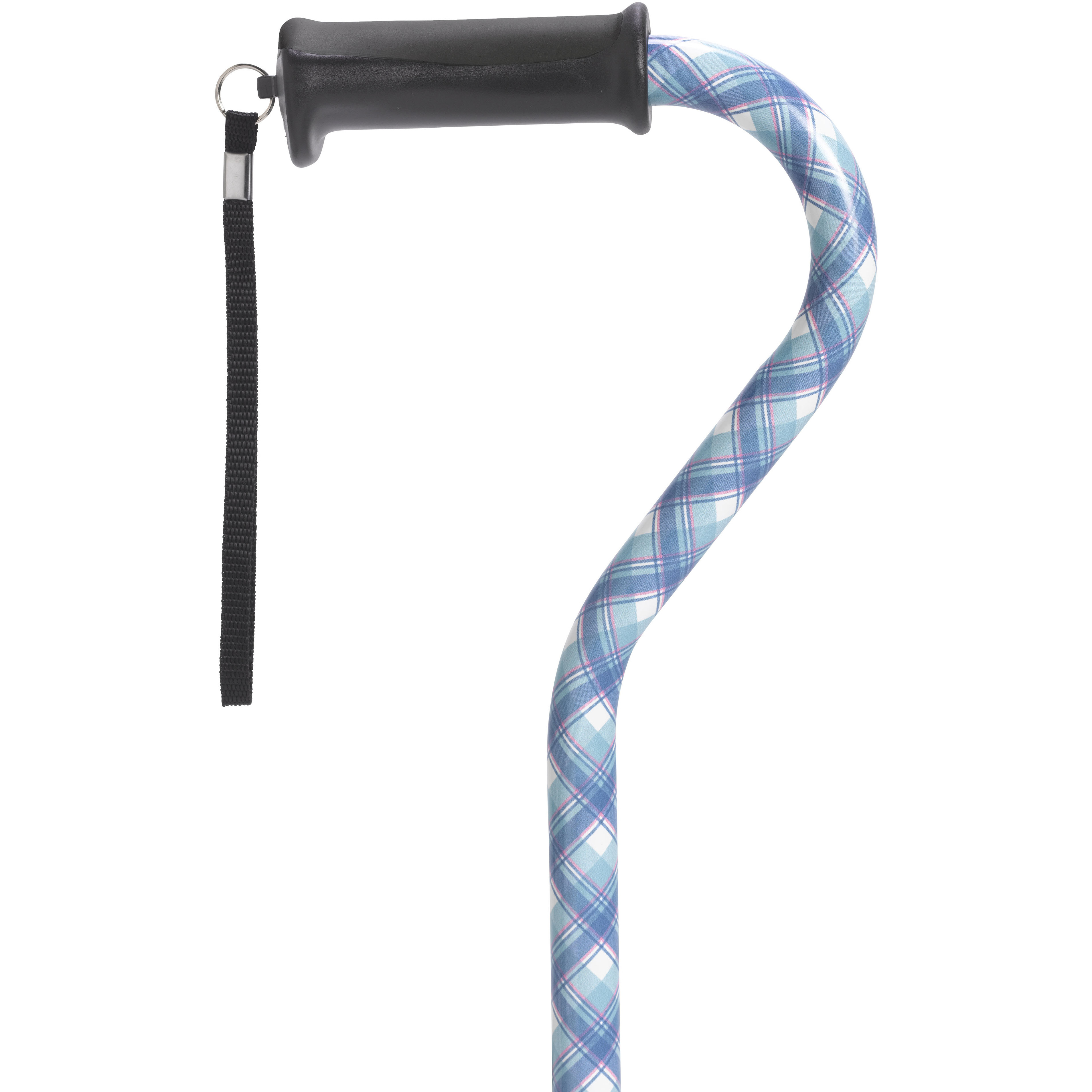 Adjustable Height Offset Handle Cane with Gel Hand Grip, Plaid