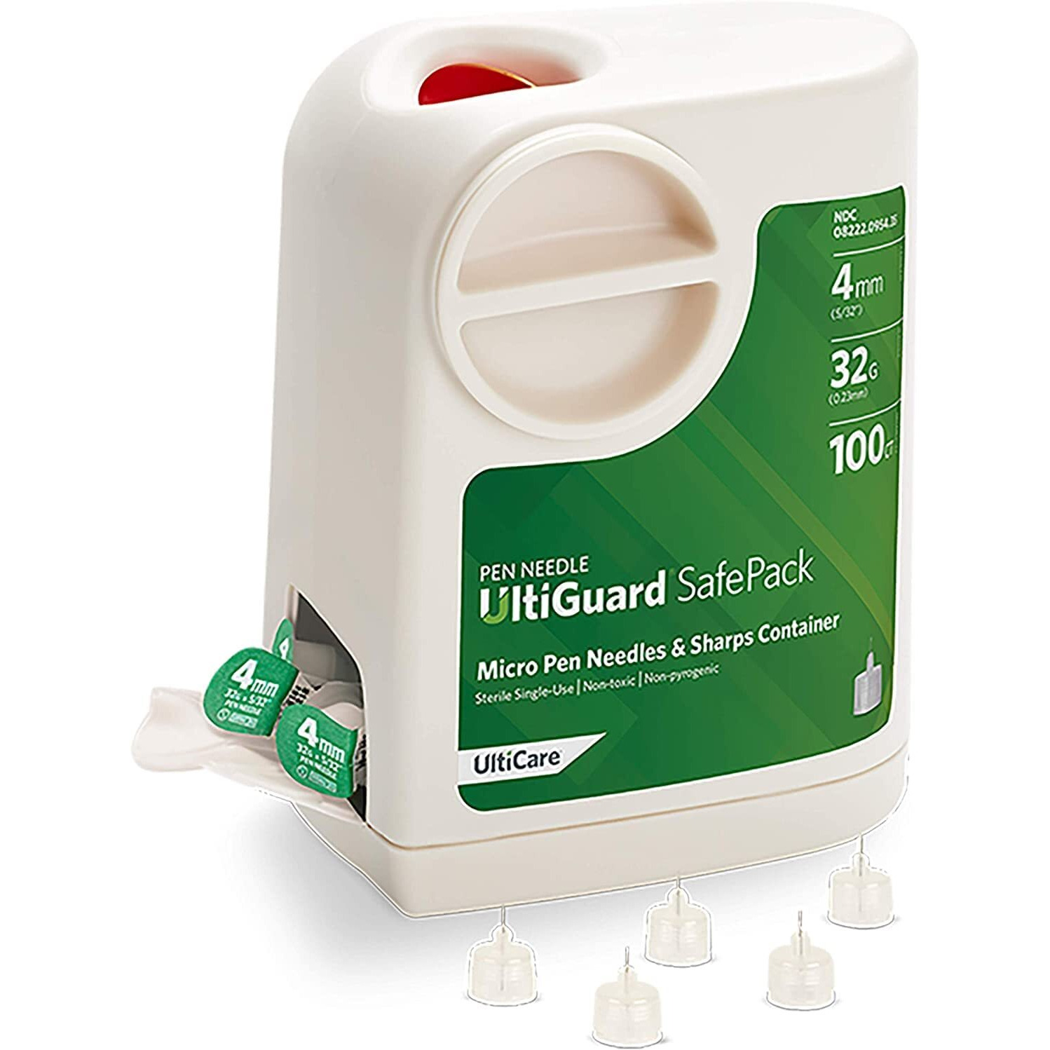 All-in-One UltiGuard Safe Pack Pen Needles and Sharps Container for at-Home Insulin Injections and Safe Needle Disposal, Size Mini 4mm (5/32) x 32G, 100 Count