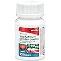 Leader 2-in-1 Stool Softener & Stimulant Laxative, Docusate Sodium Stool Softener for Gentle Dependable Constipation Relief, 100 Tablets