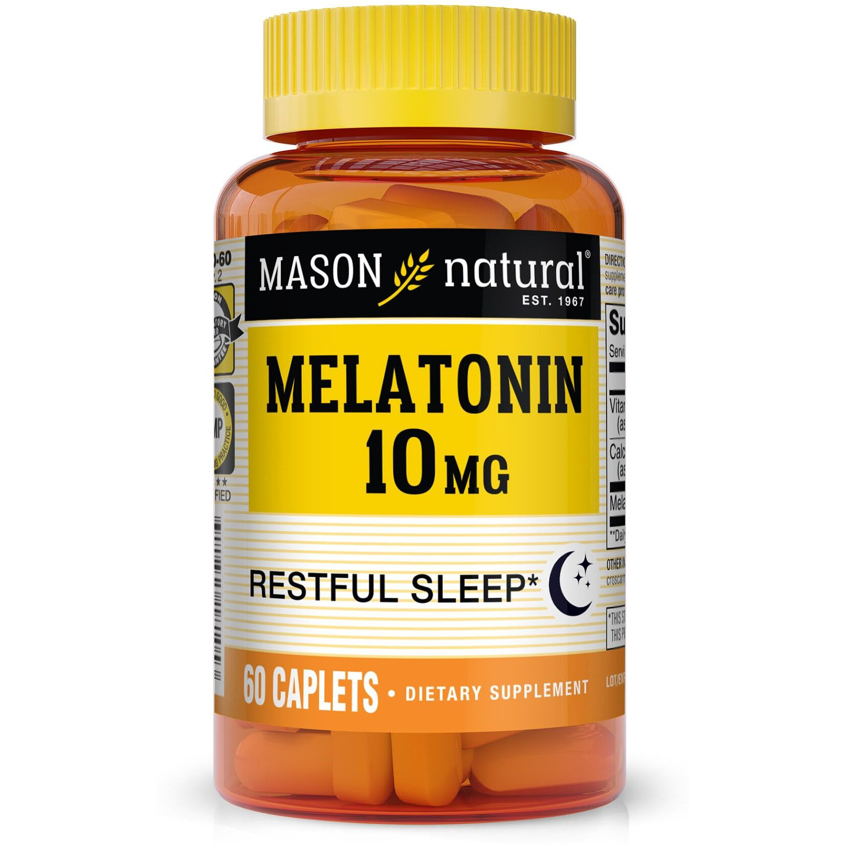 Mason Natural Melatonin 10 mg with B6 and Calcium - Natural Sleep Aid, Supports Healthy Sleep & Rest, 60 Caplets