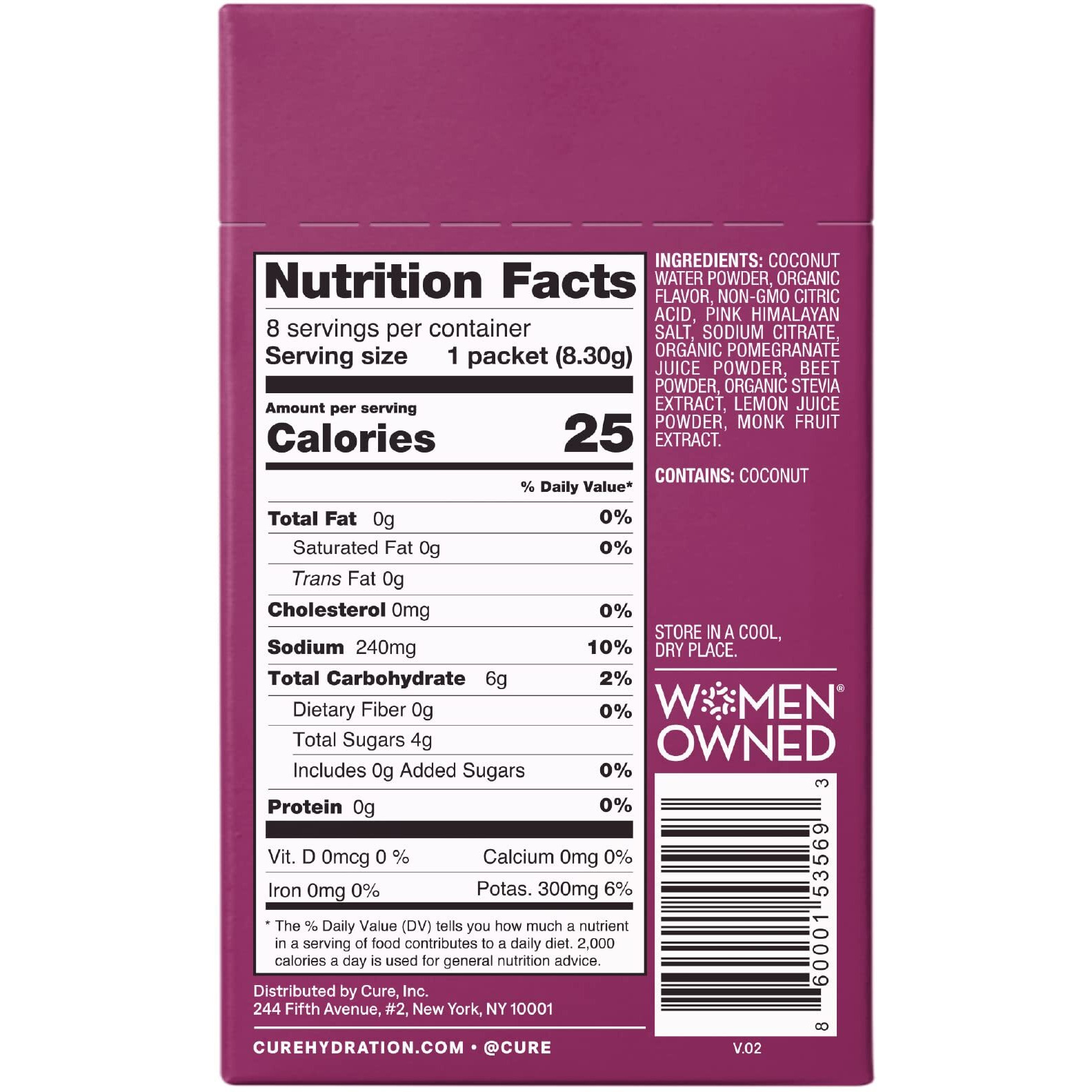 Cure Hydration - Hydration Drink Mix Berry Pomegranate - Case Of 8 - 0.29 Oz