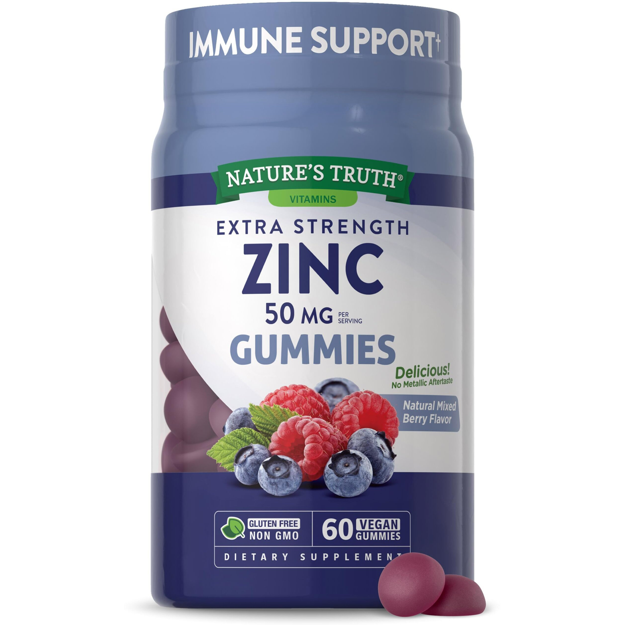Zinc Gummies | 50mg | 60 Count | Vegan, Non-GMO & Gluten Free Supplement | Mixed Berry Flavor | by Natures Truth