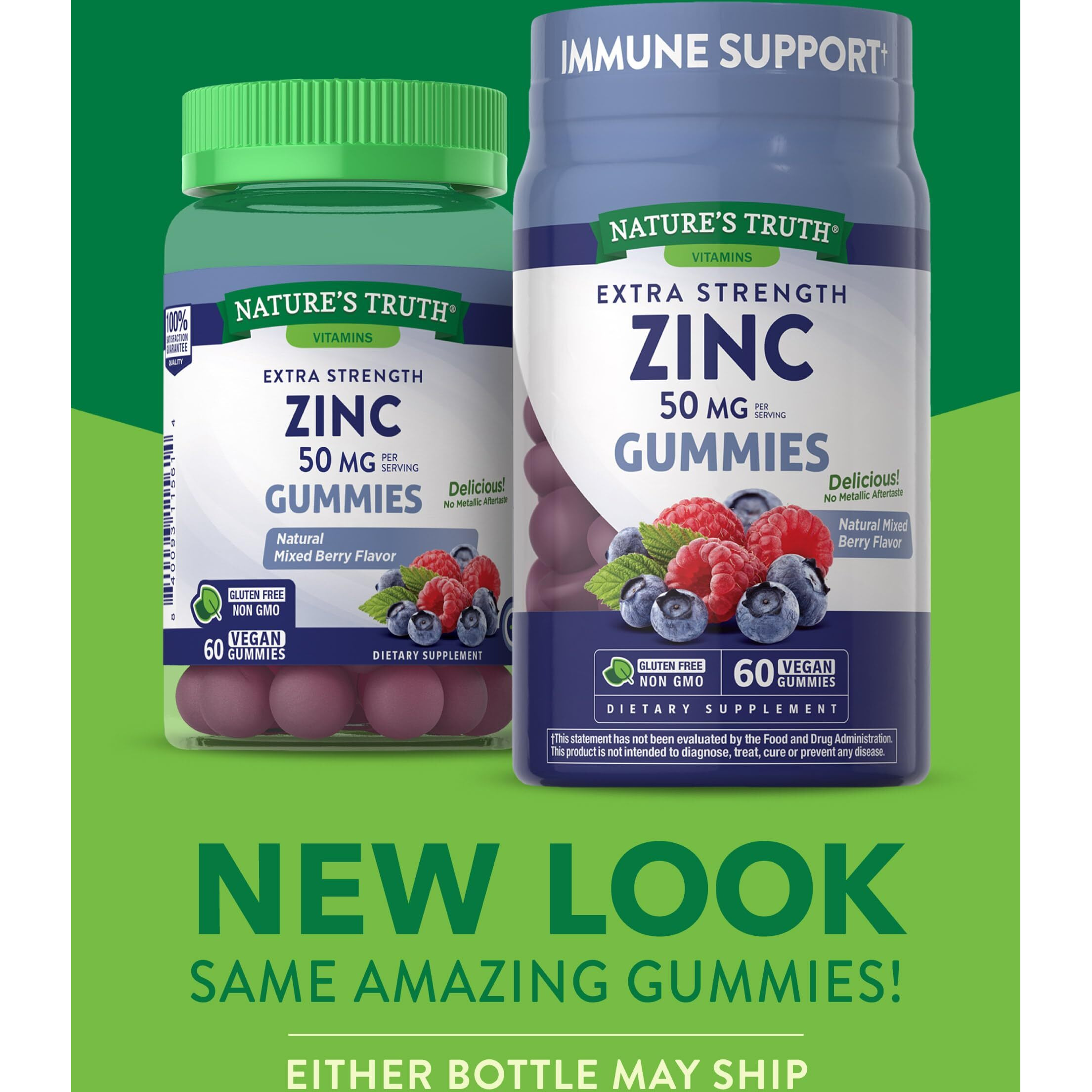 Zinc Gummies | 50mg | 60 Count | Vegan, Non-GMO & Gluten Free Supplement | Mixed Berry Flavor | by Natures Truth